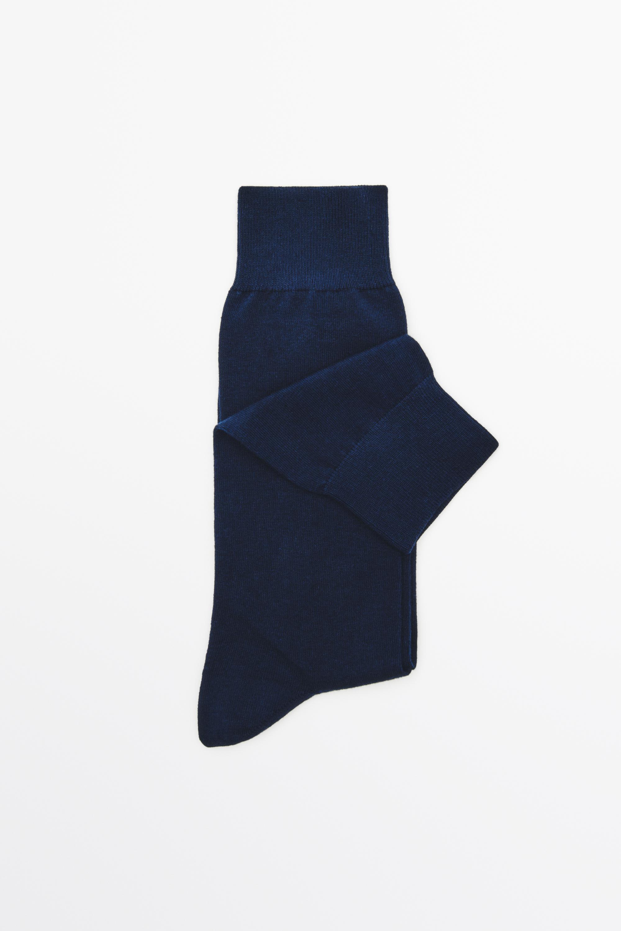 Plain cotton blend knit socks — NAVY BLUE