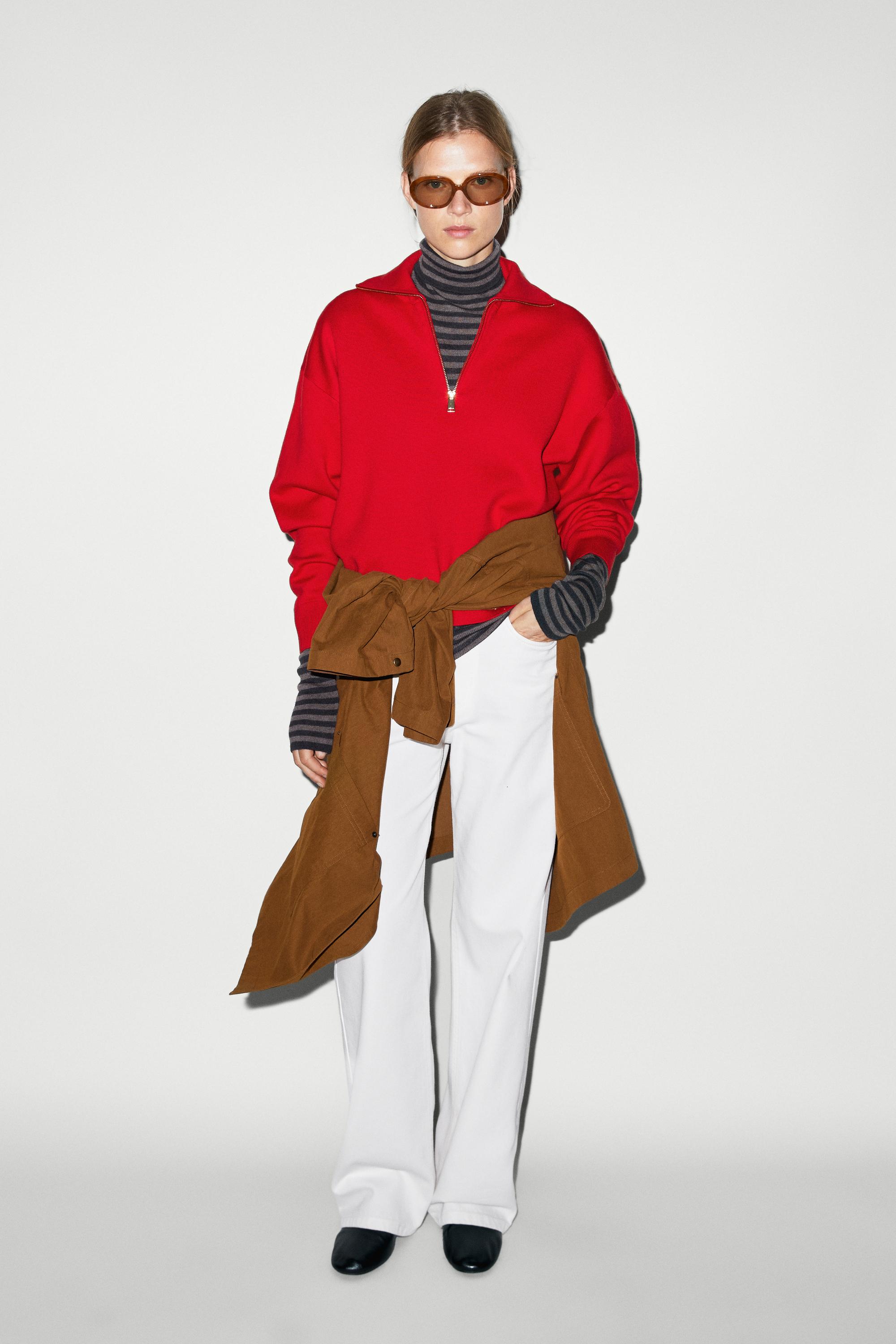 Cotton blend quarter-zip knit polo sweater — RED