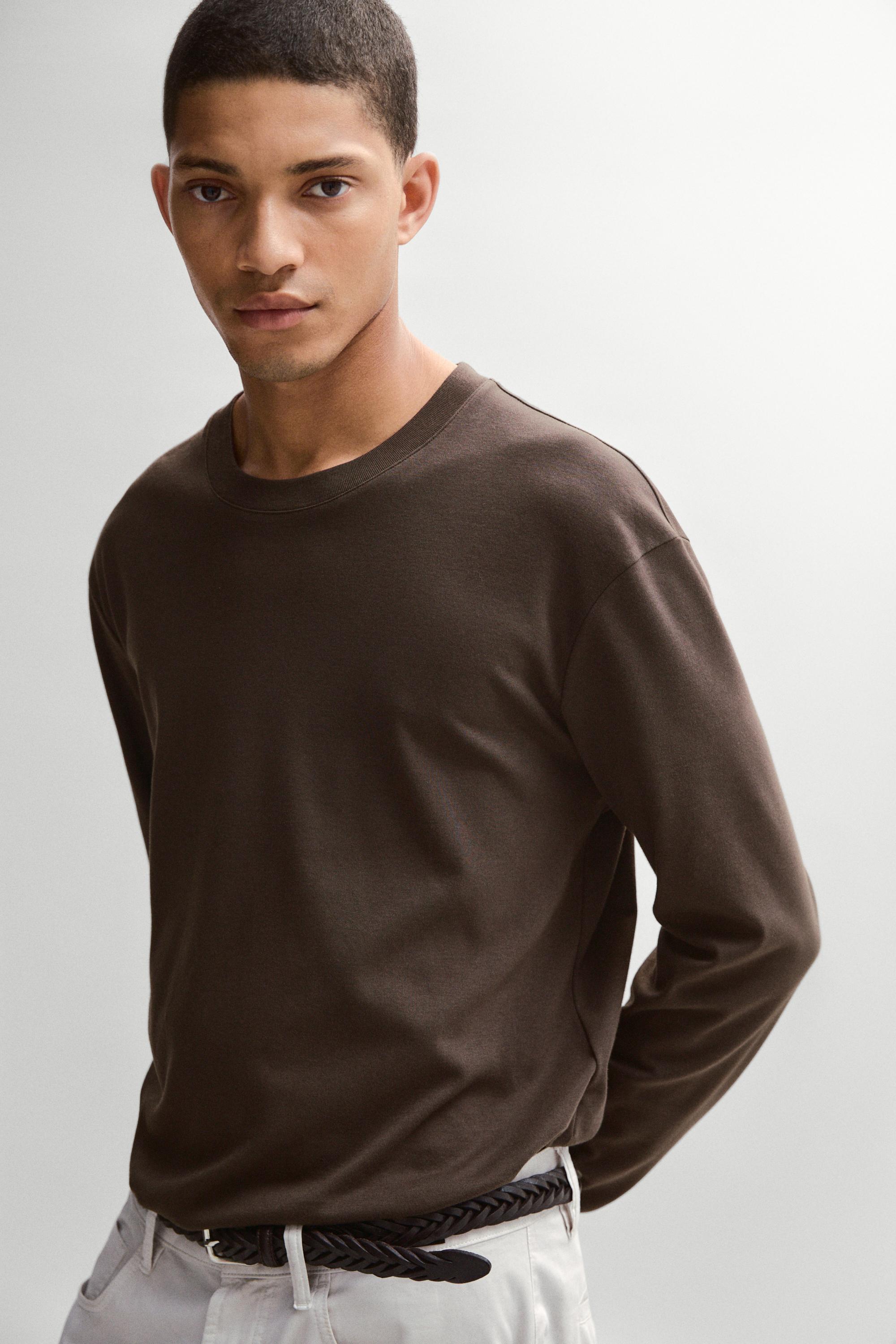 100% cotton long sleeve T-shirt — PALE OCHRE