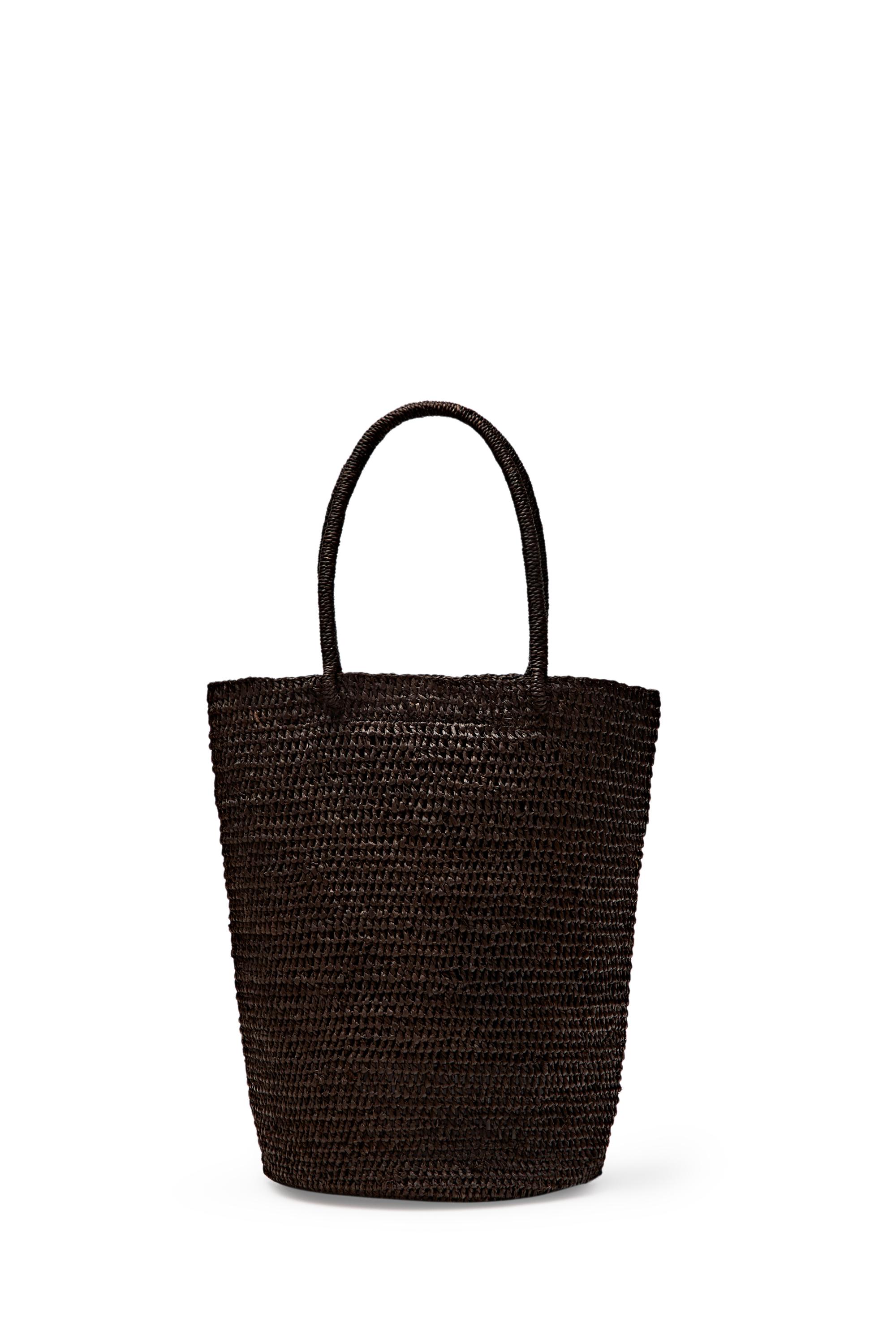 Mini raffia bucket bag — BROWN