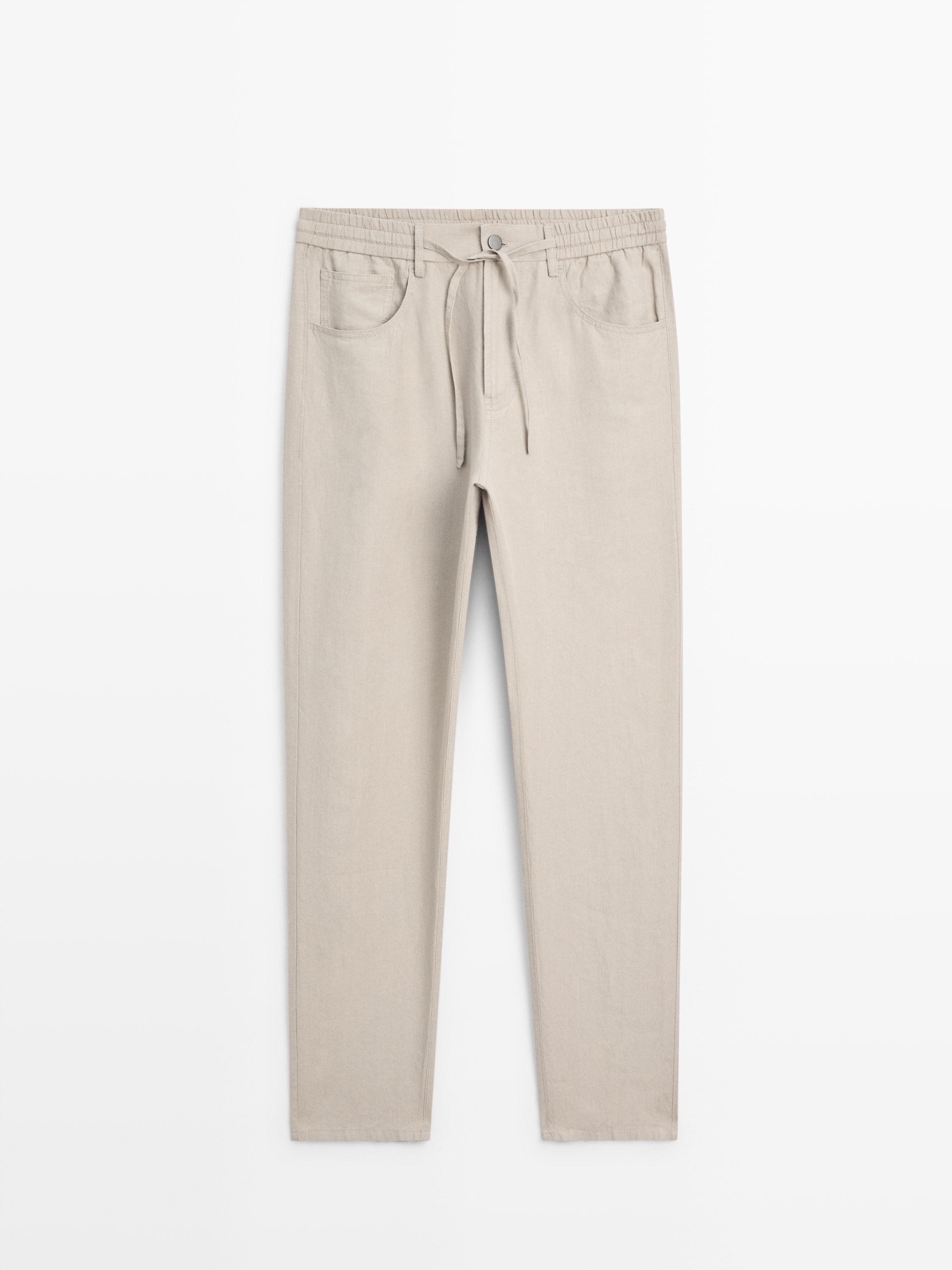 Linen jogger fit trousers — BEIGE
