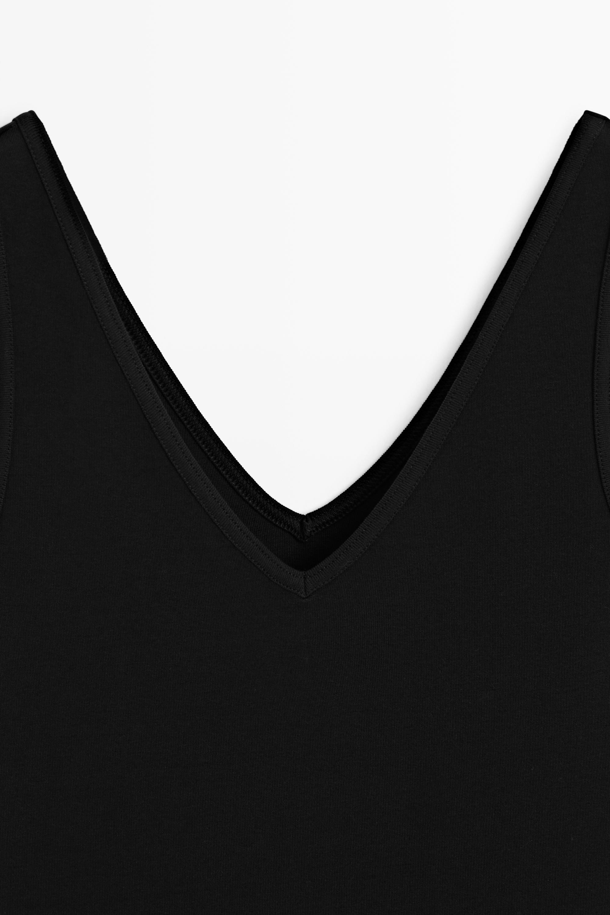 Cotton blend strappy top — BLACK