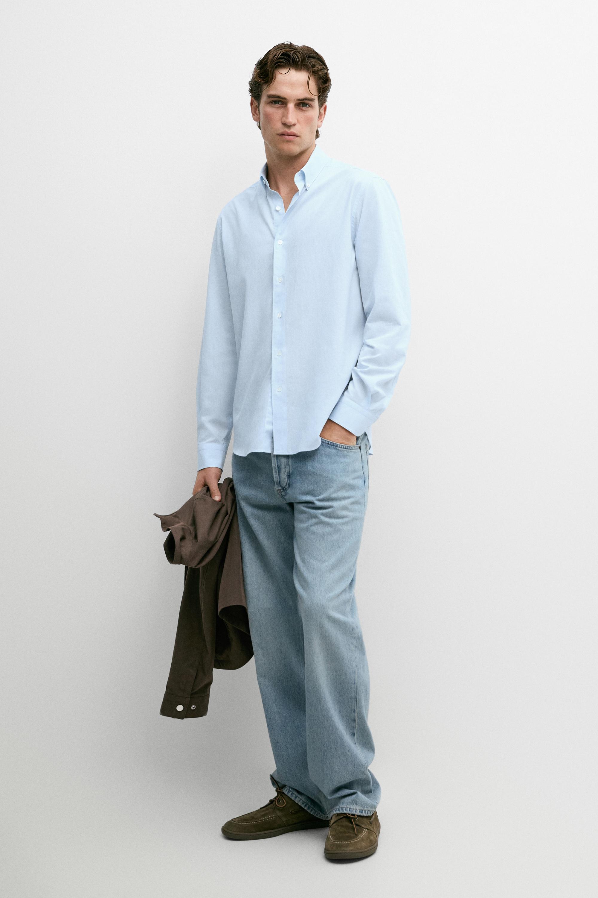 เสื้อเชิ้ตลายทางผ้าฝ้าย 100%