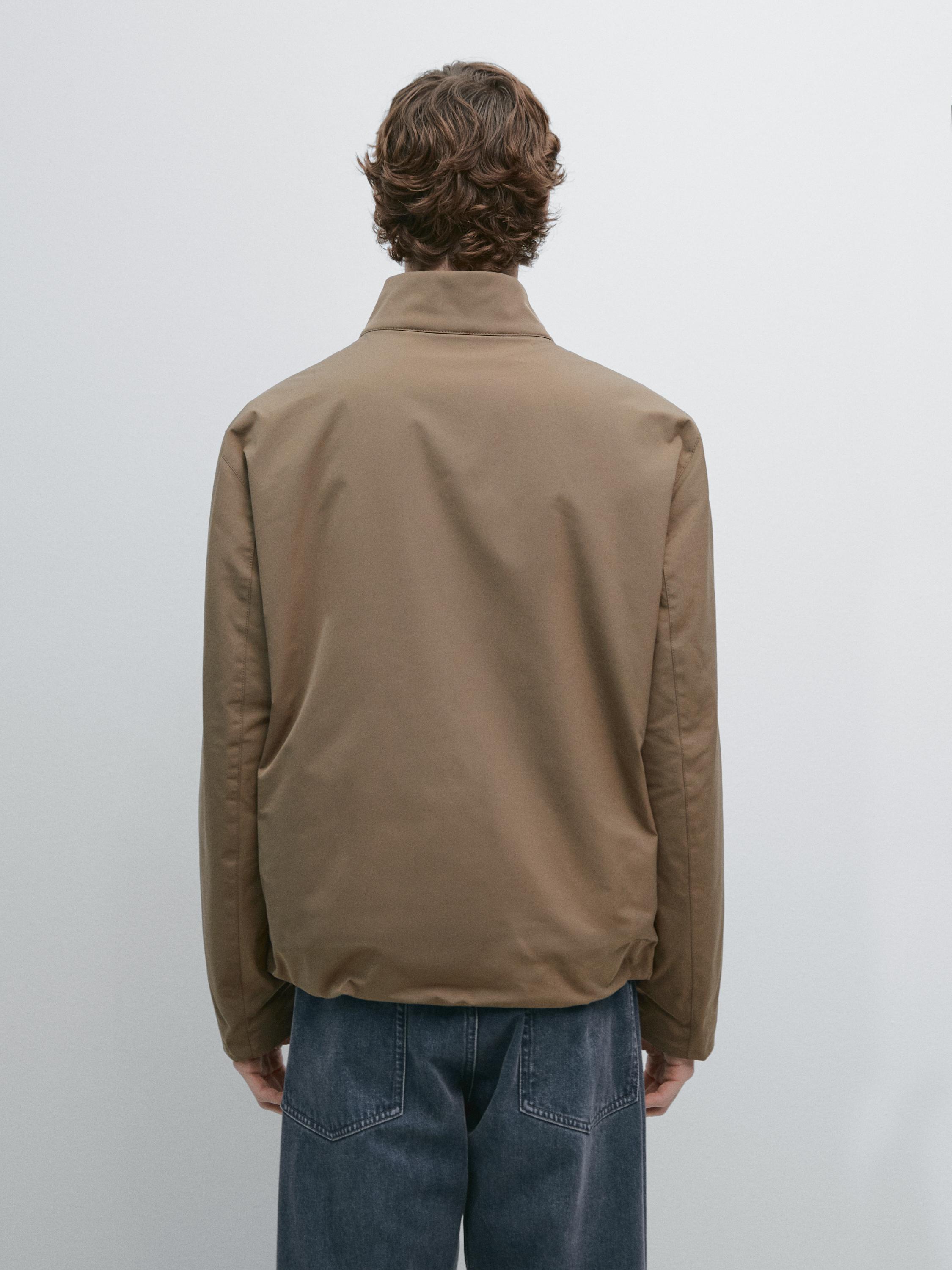 Water-repellent puffer jacket with high neck — PALE KHAKI