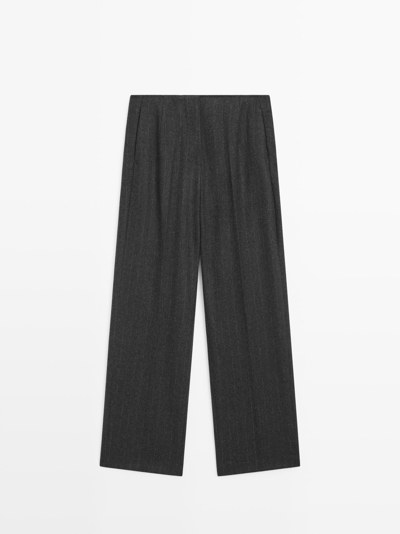 Massimo Dutti - Dame - Stribede Bukser I Uldblanding - Mørk Grå - 40