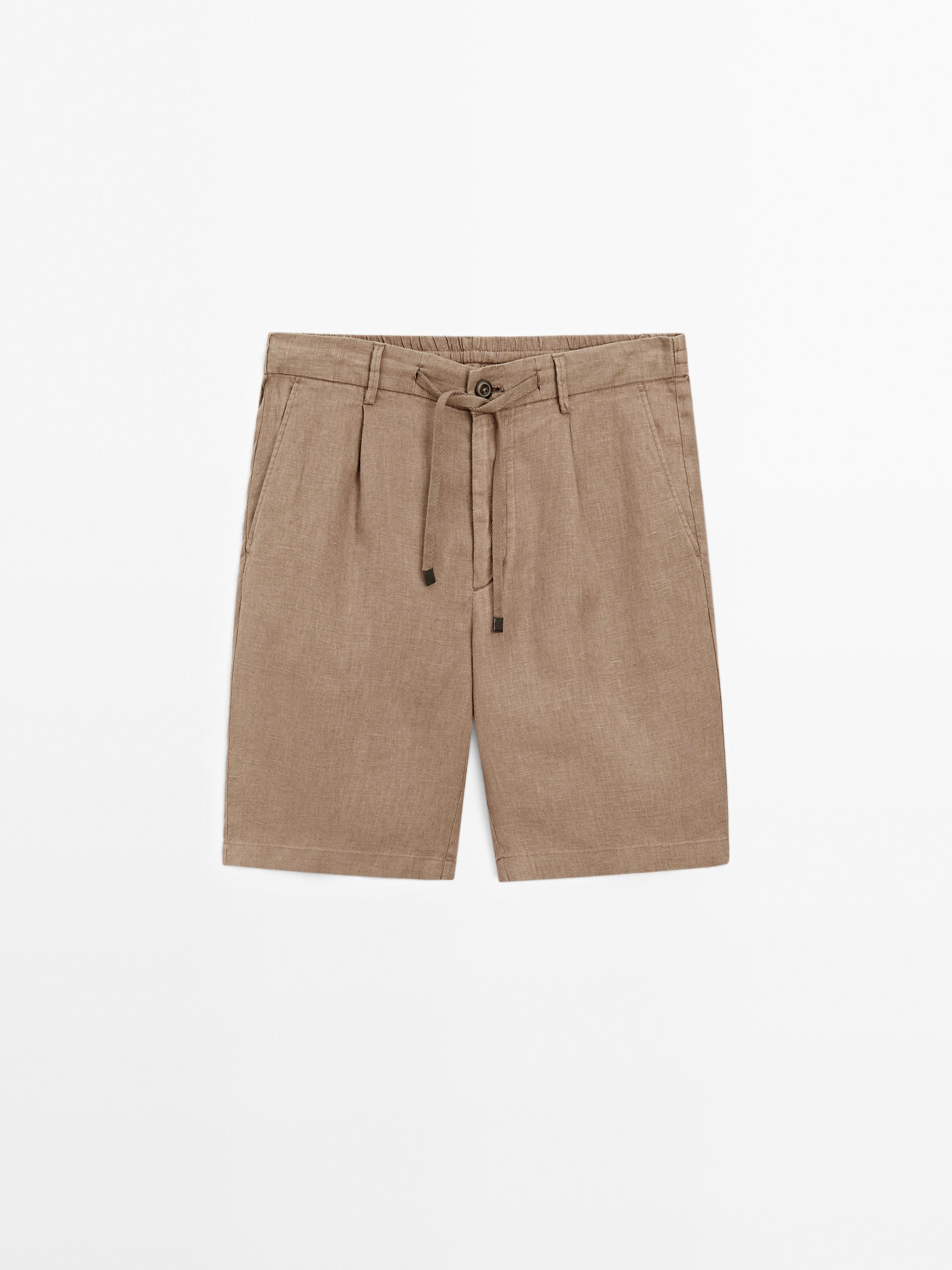 100% linen semi-jogger fit Bermuda shorts