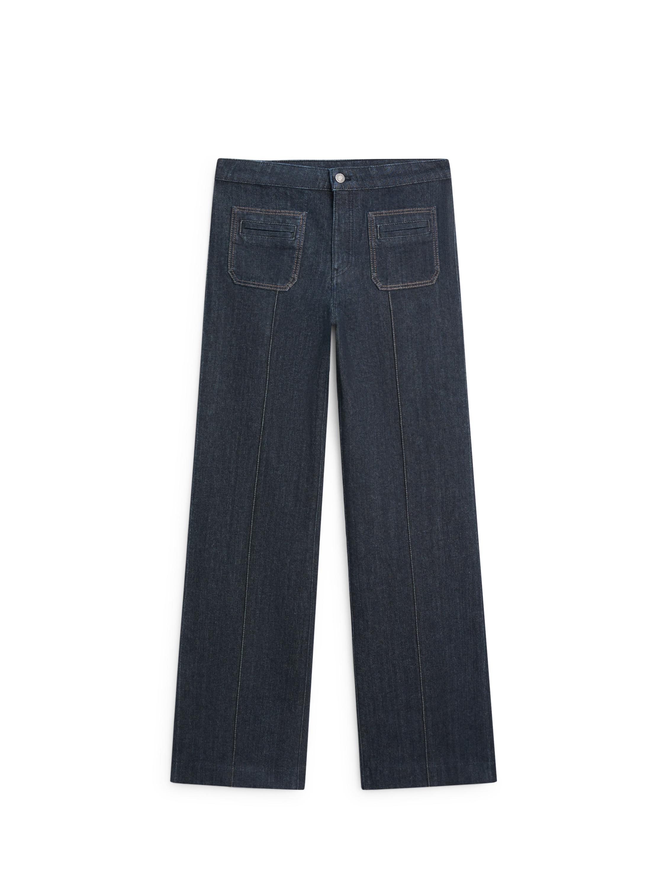 Flare fit high-waist jeans with pockets — DARK BLUE