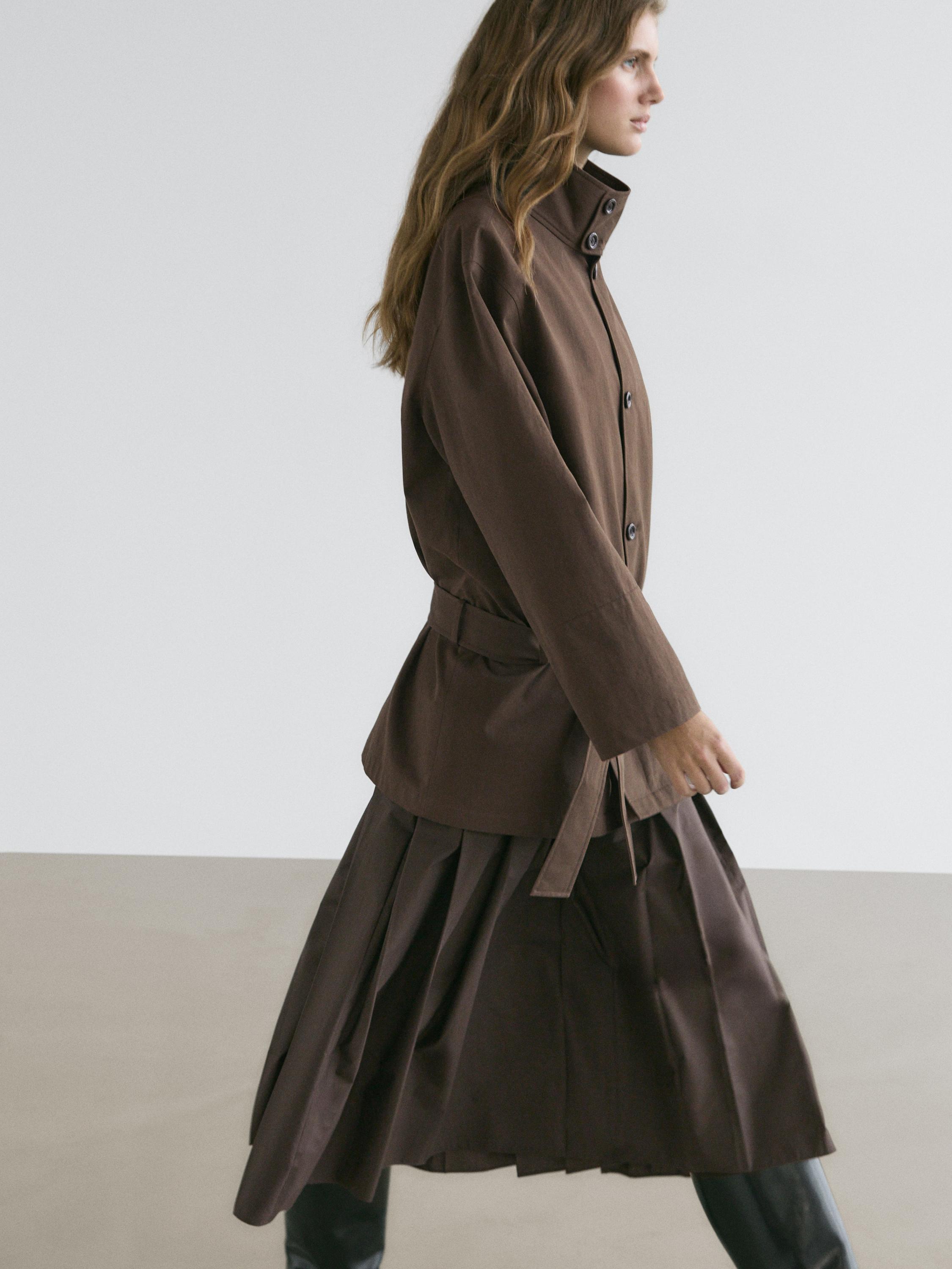 Mid-length trench coat with belt detail — Chocolate