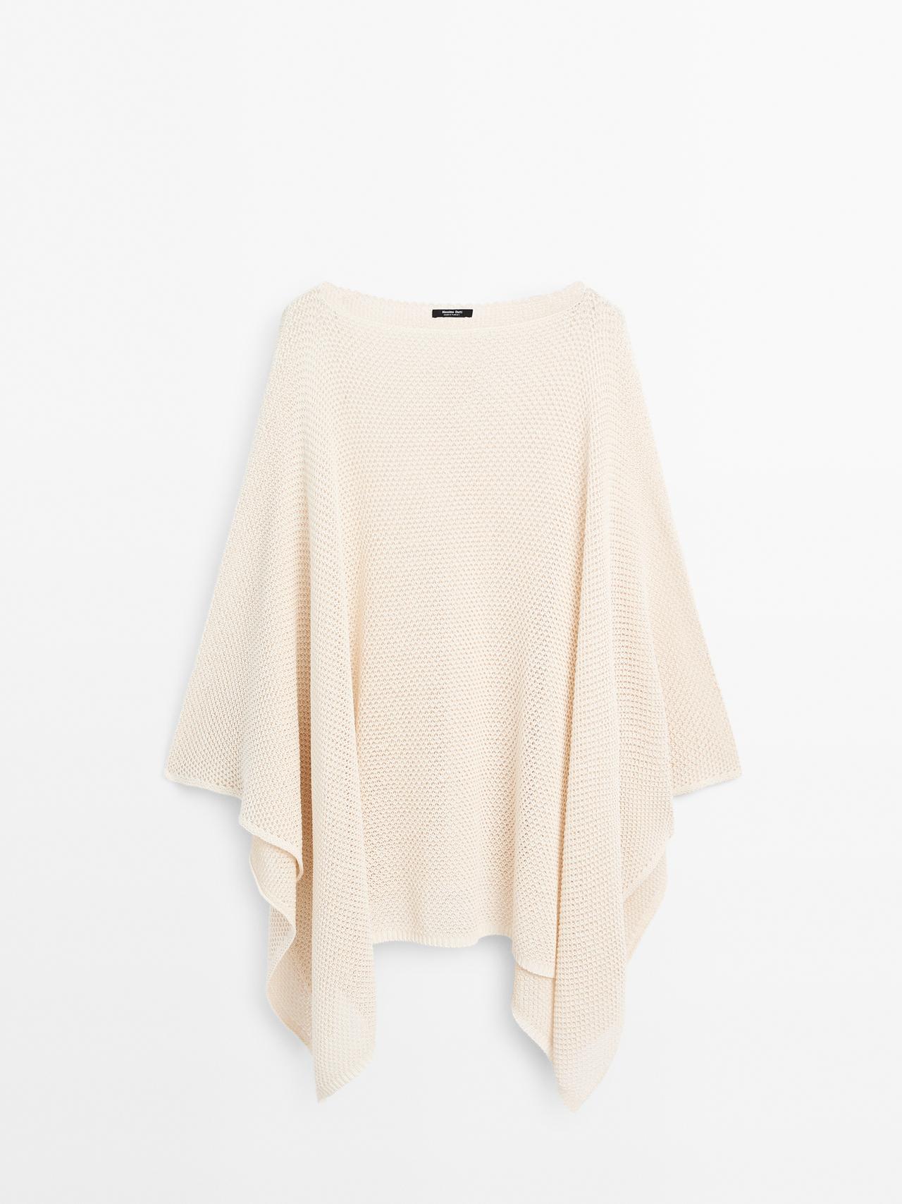 Massimo Dutti - Dames - Tricot Cape Met Structuur - Ecru - 01