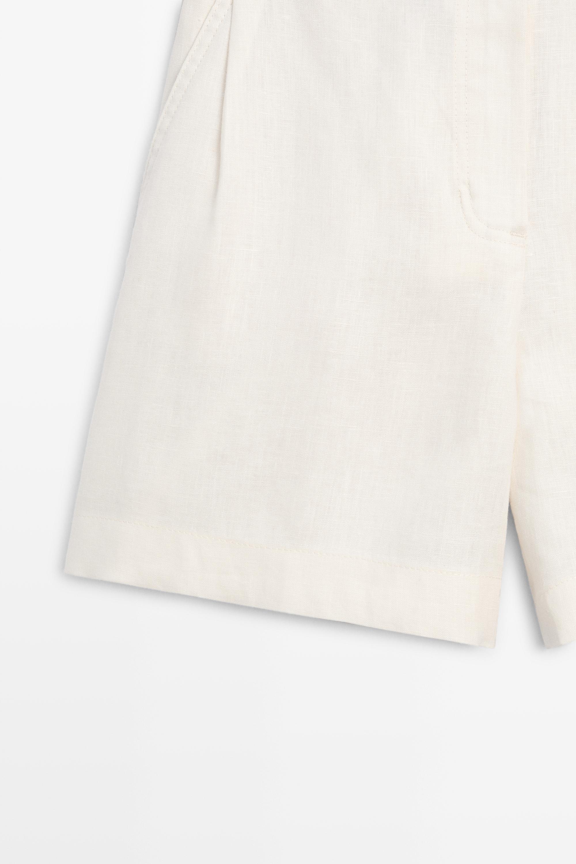 Pleated 100% linen shorts — Off white