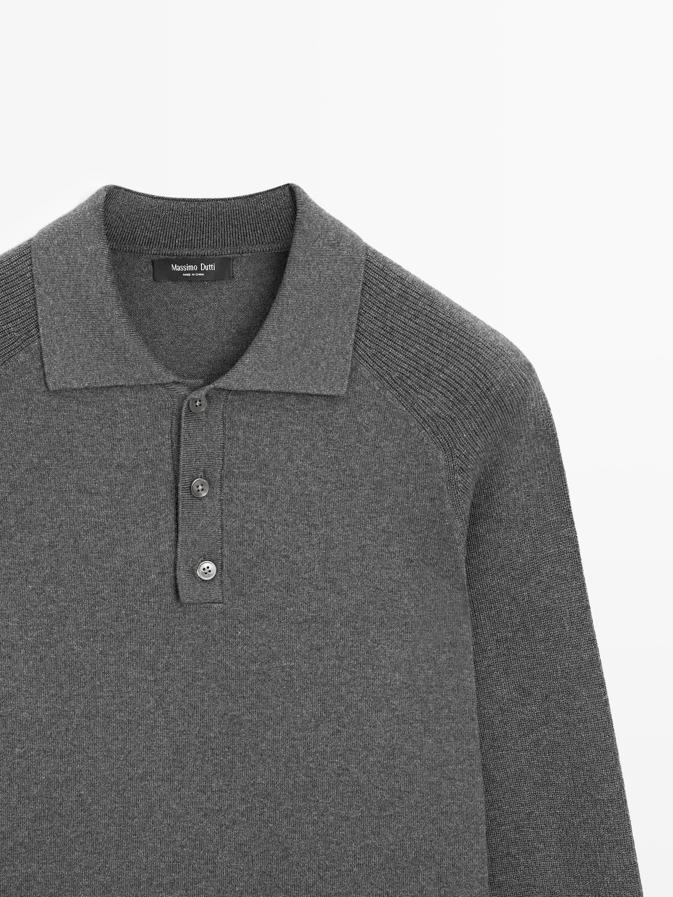 Cotton blend knit polo sweater — MEDIUM GREY
