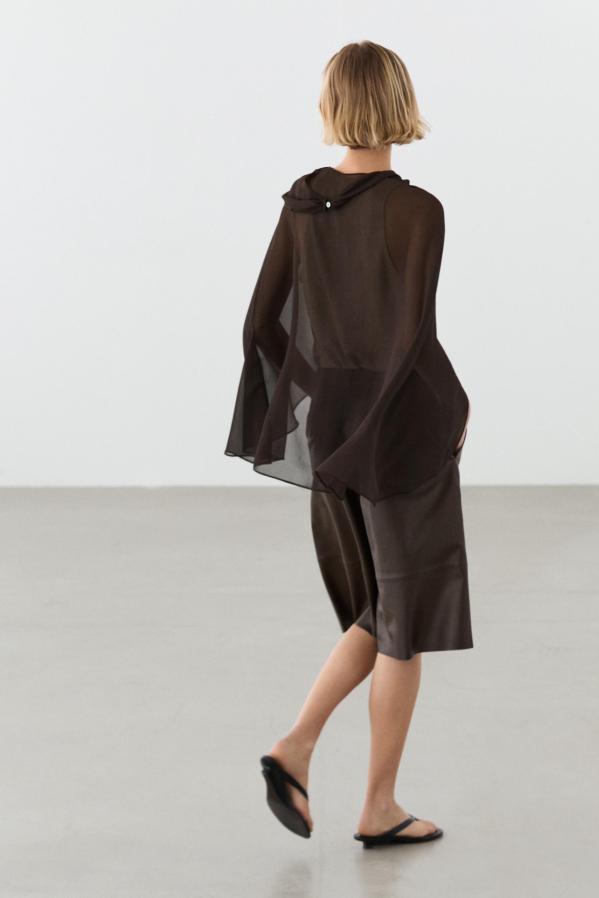 100% mulberry silk crossover cape — BROWN