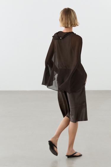 100% mulberry silk crossover cape — BROWN 5