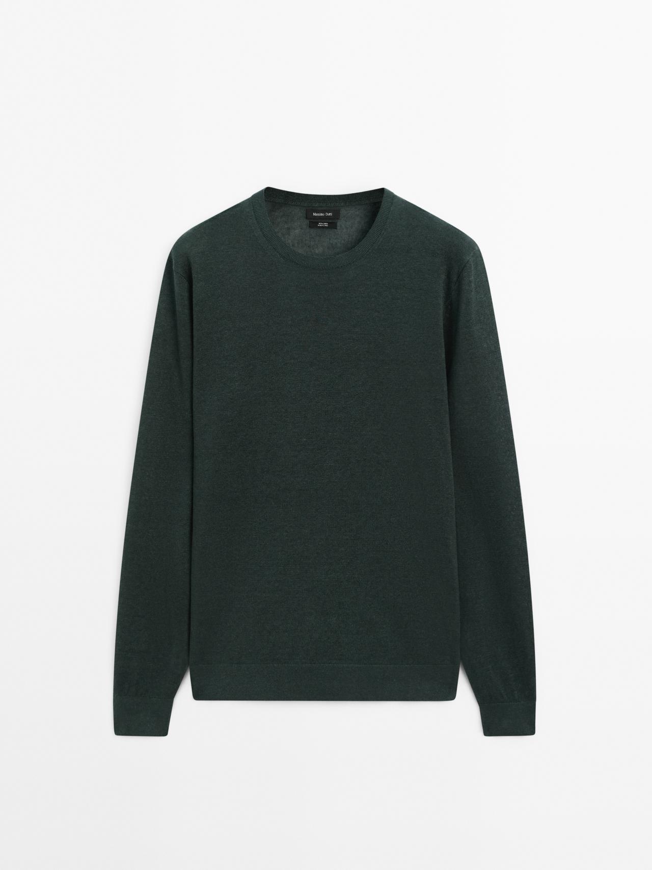 Massimo Dutti - Herre - Let Striktrøje I 100 % Hør - Flaskegrøn - S