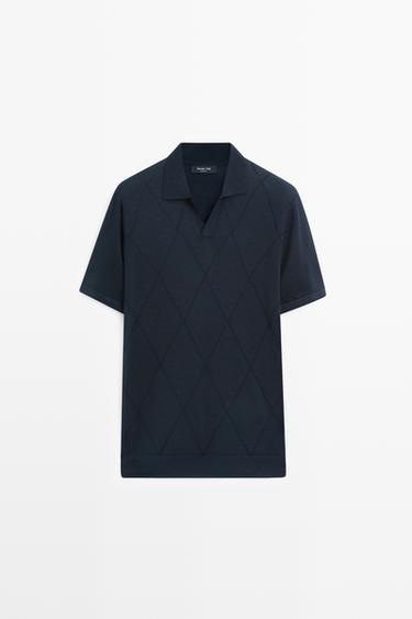 Argyle knit polo sweater — NAVY BLUE 2