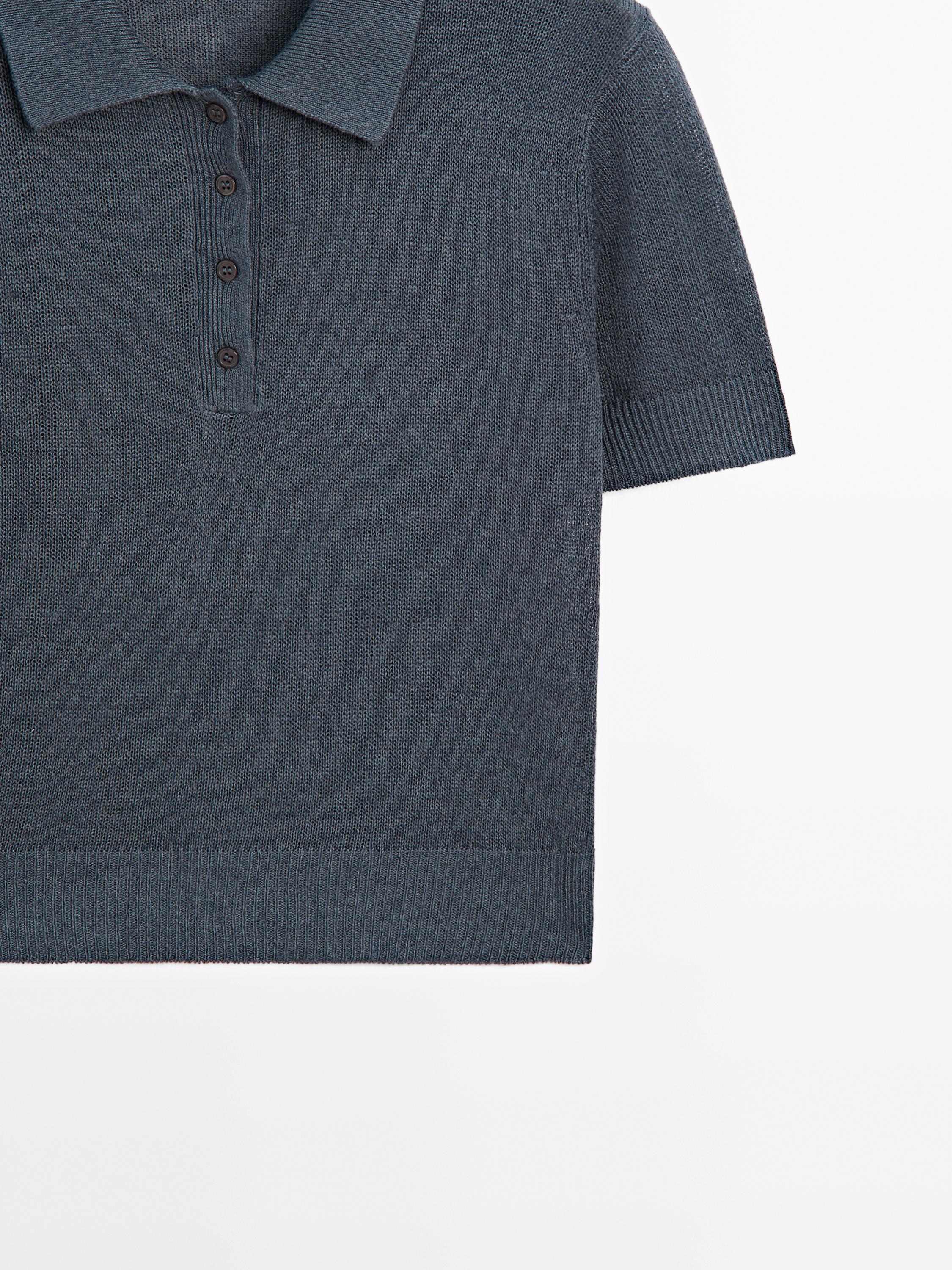 Linen blend cutwork polo sweater