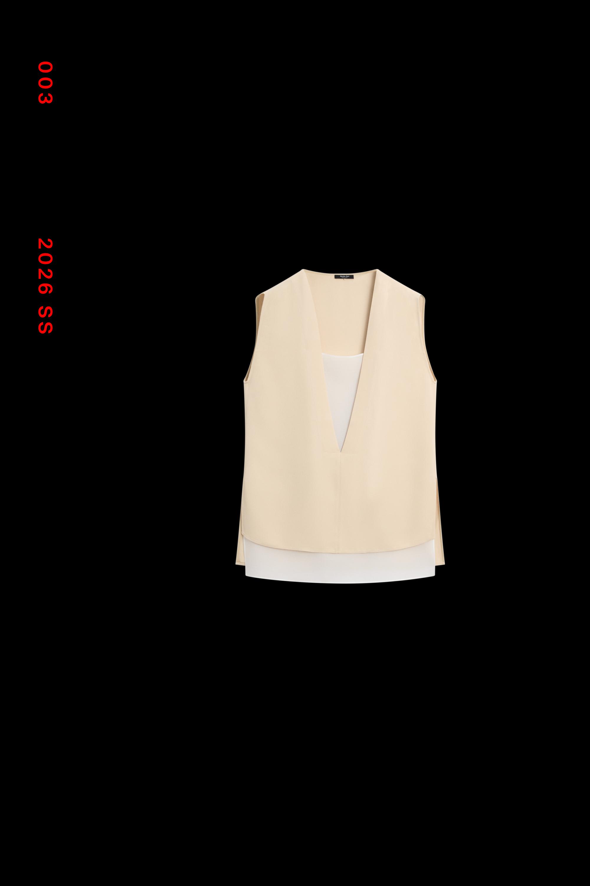 Flowing double-layer top with contrast detail — CREAM