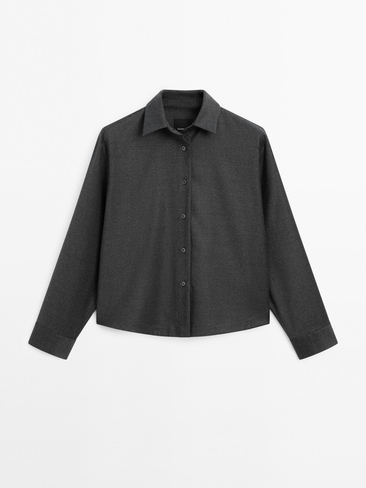 Massimo Dutti - Dame - Overskjorte I Flannel Af Uldblanding - Mørk Grå - Xs