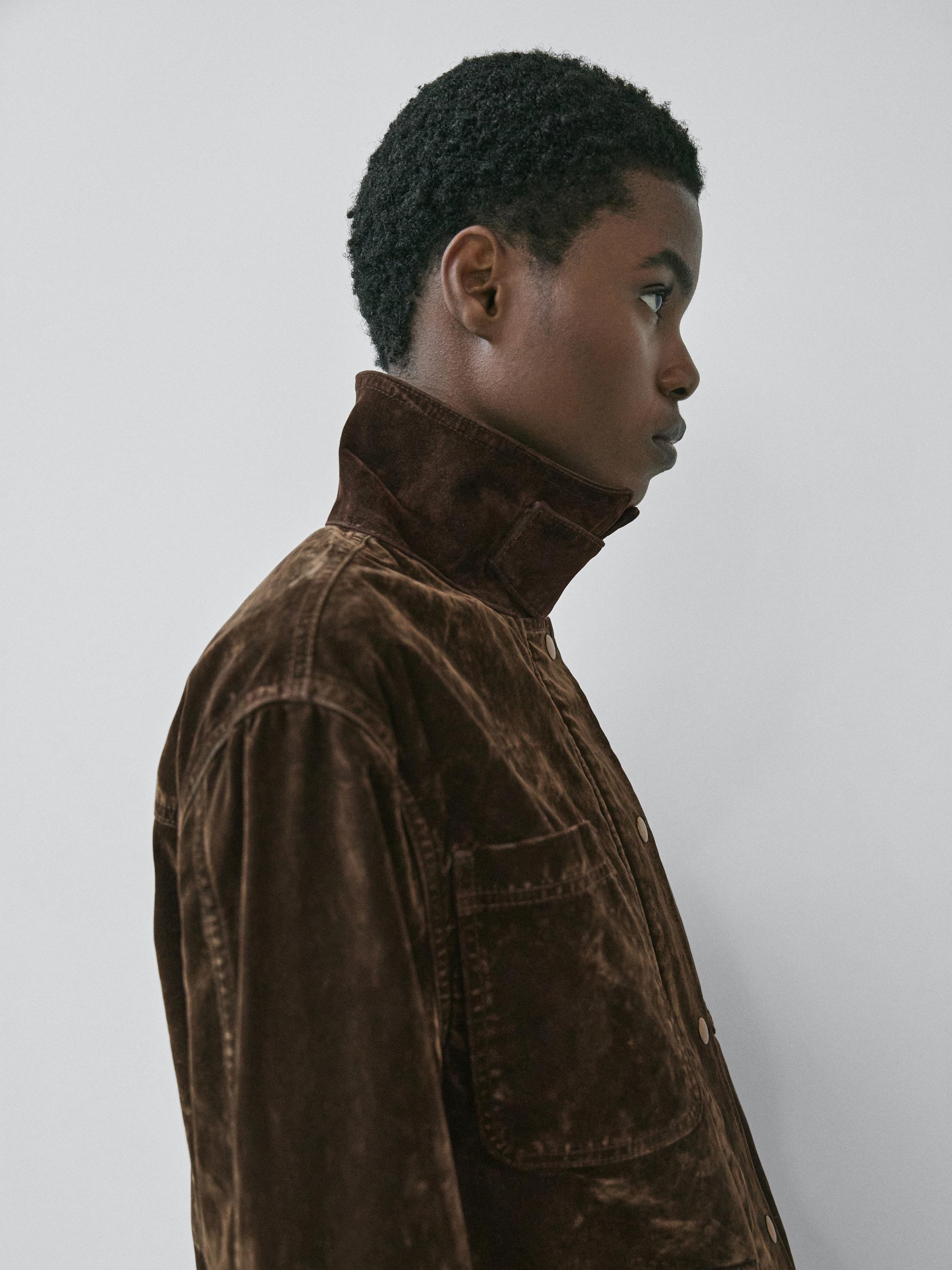 Flocked denim jacket with collar detail — KHAKI
