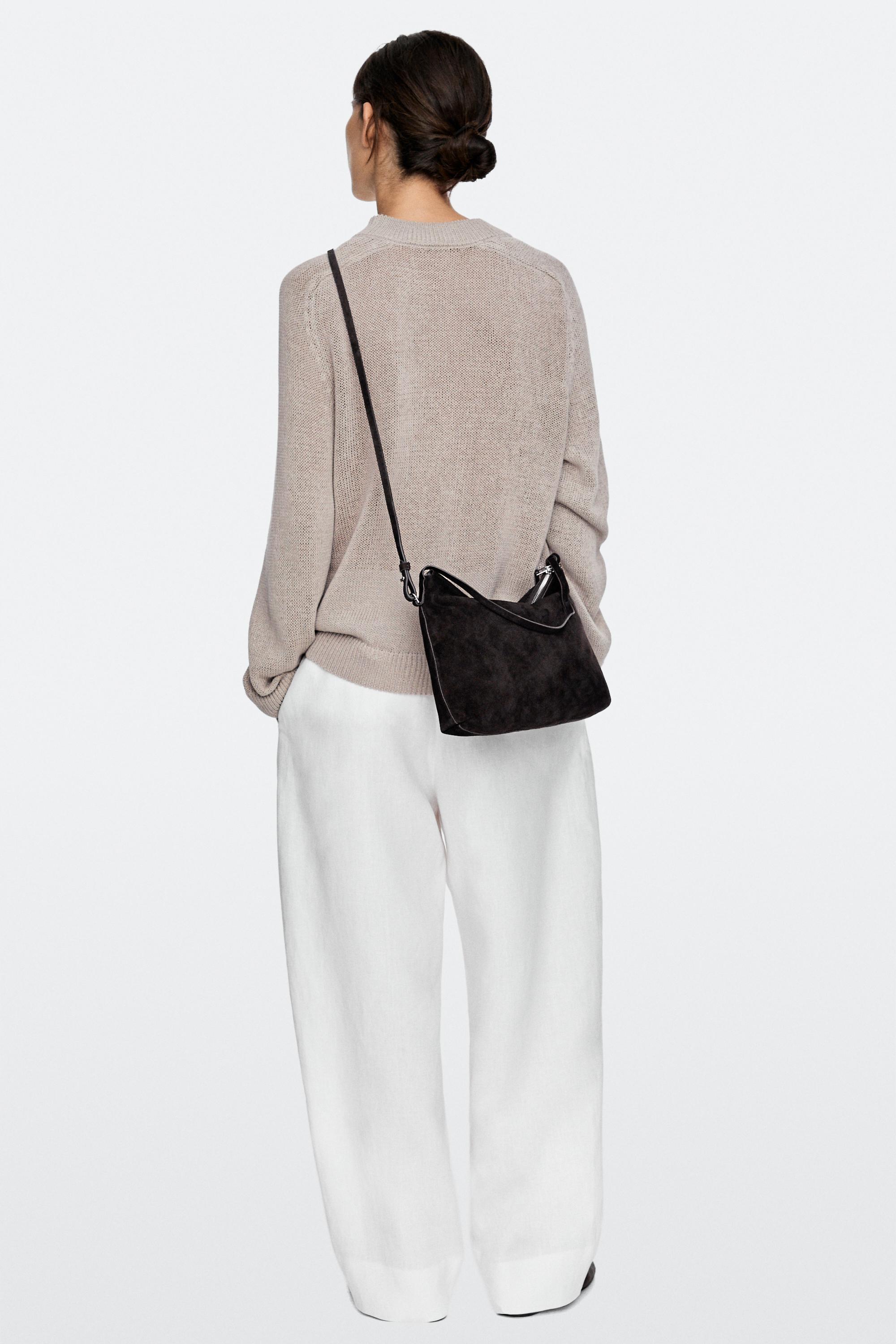 Medium split suede shoulder bag — Chocolate