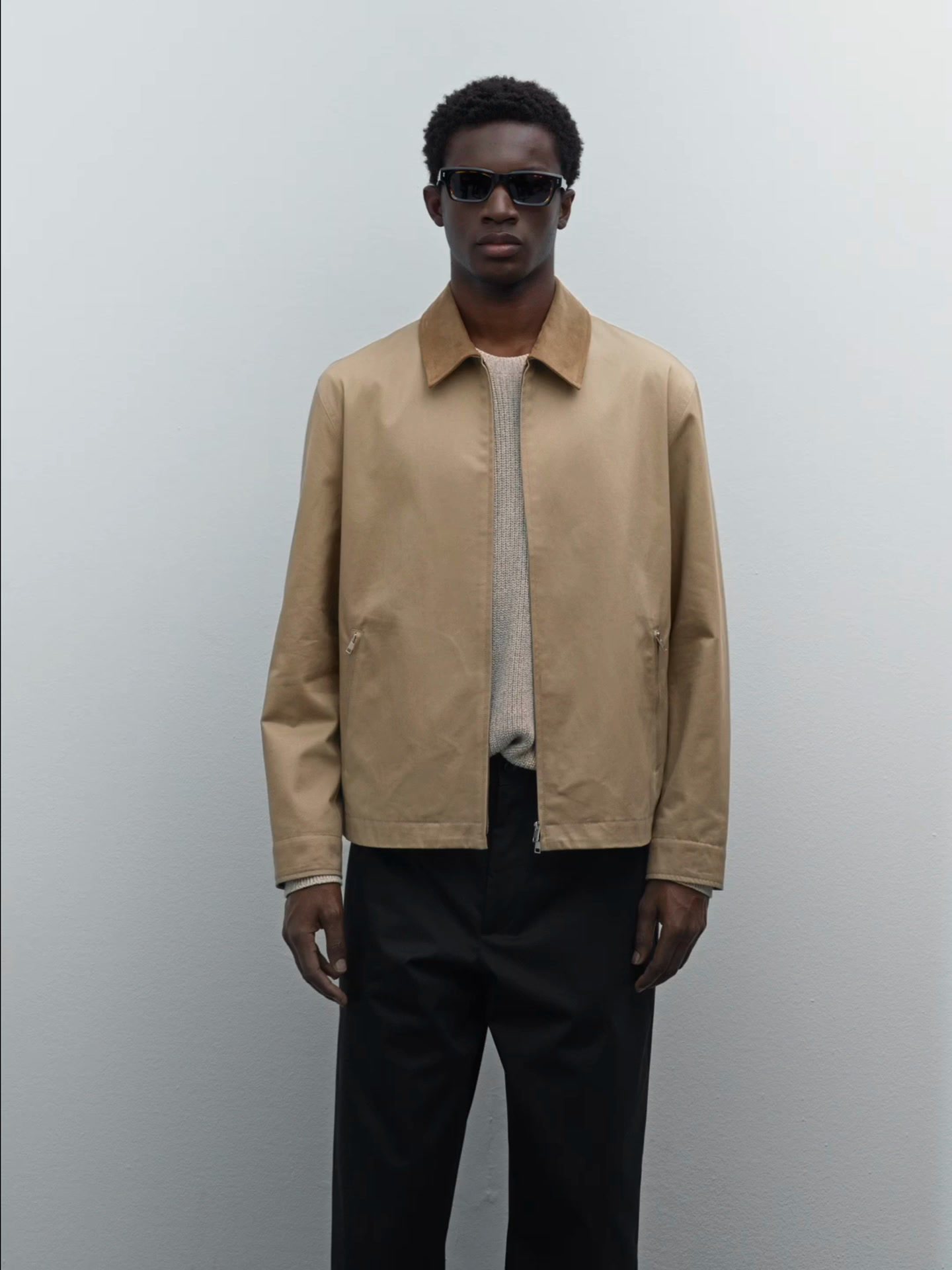 Veste en coton à col en cuir