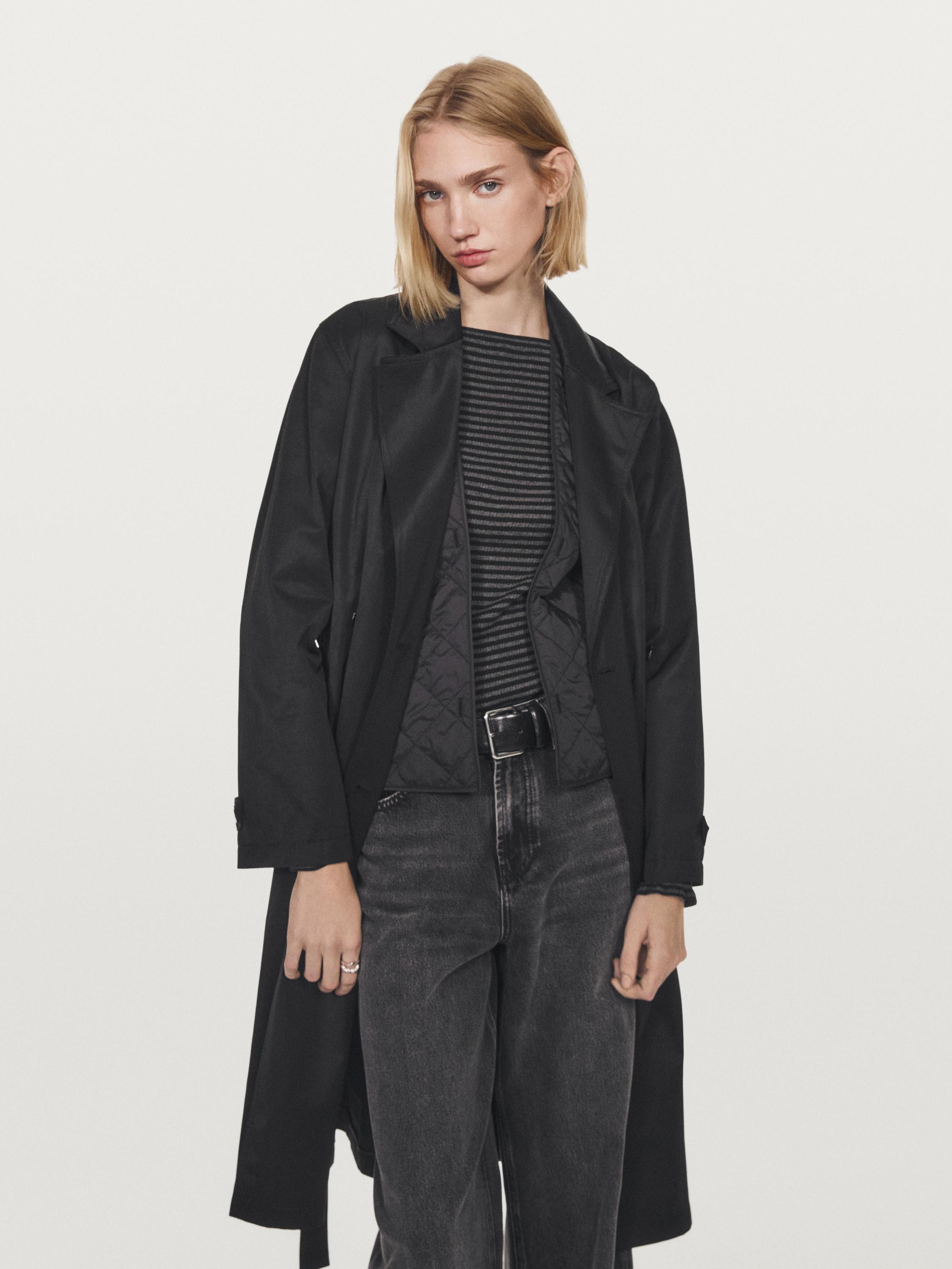Long water-repellent trench coat with inner waistcoat