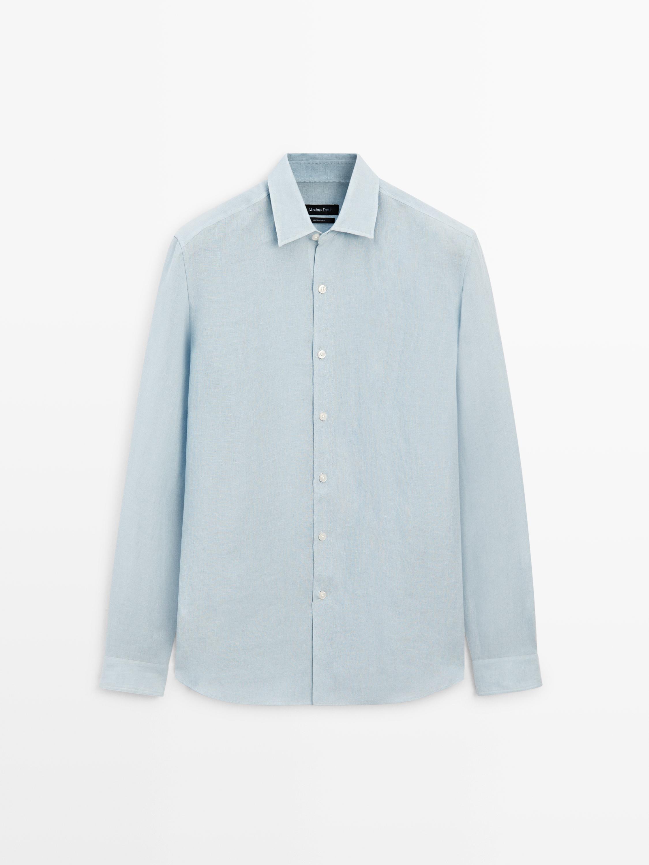 Textured 100% linen regular fit shirt