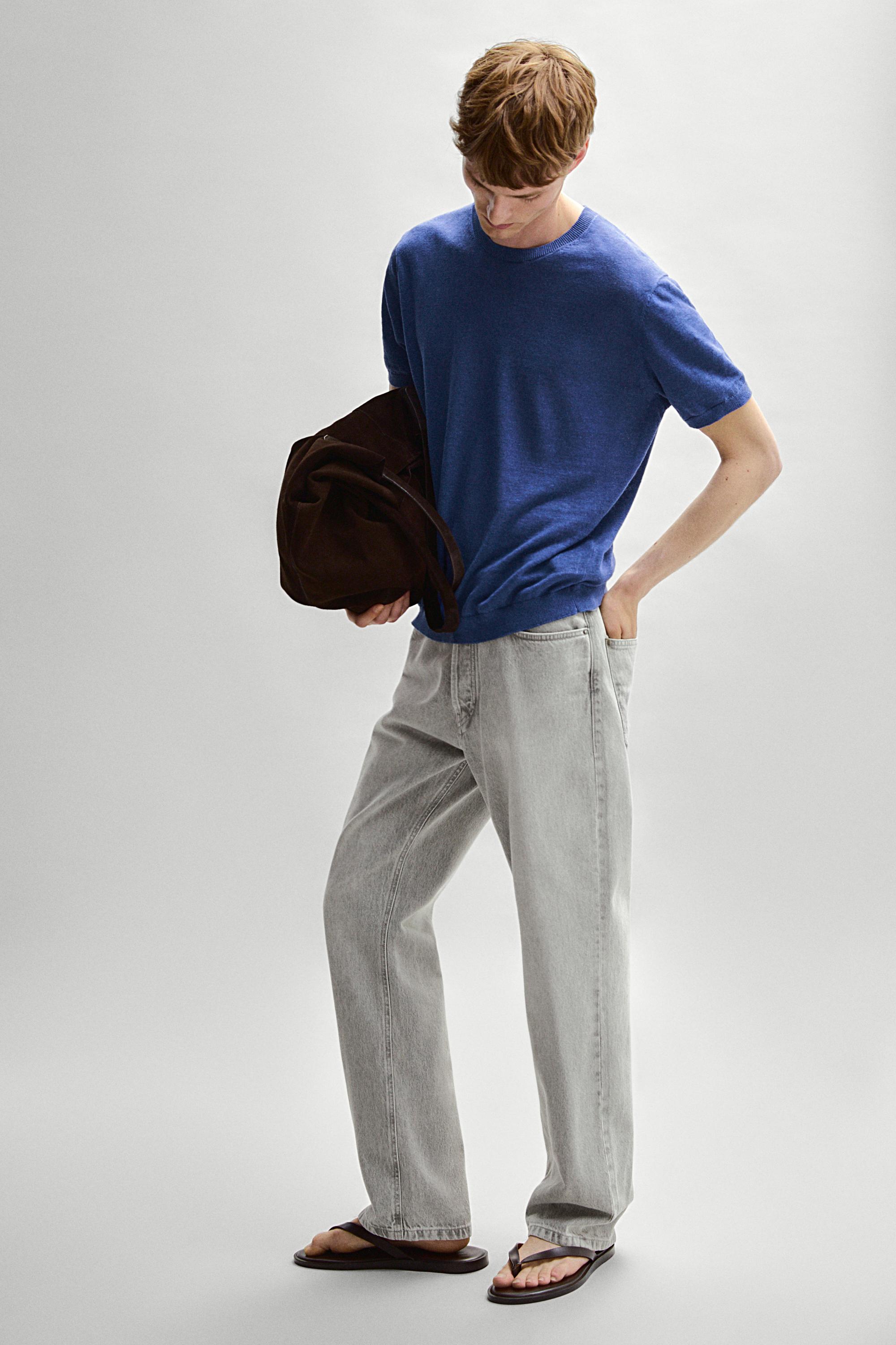 Lightweight 100% linen knit T-shirt — BLUISH
