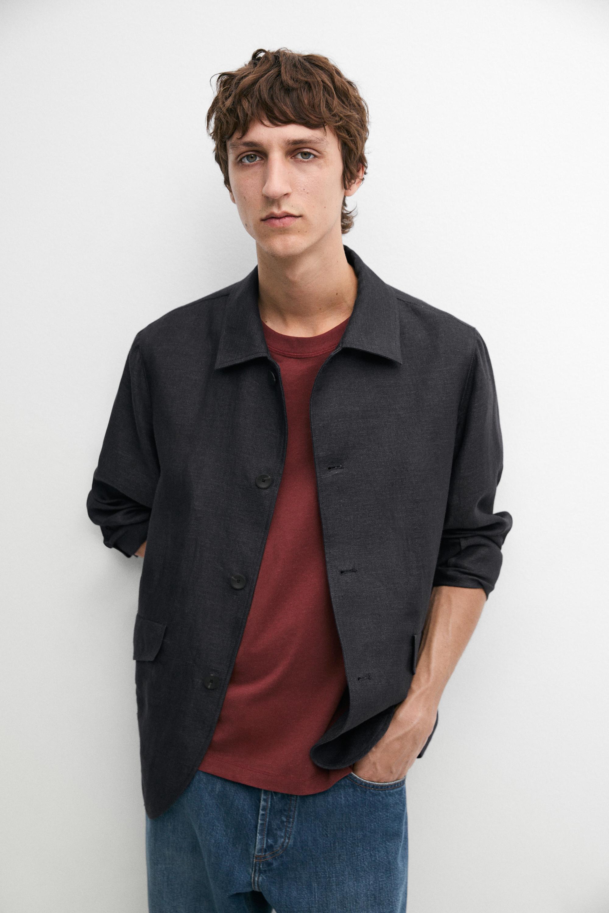 100% linen total look melange overshirt — INK BLUE