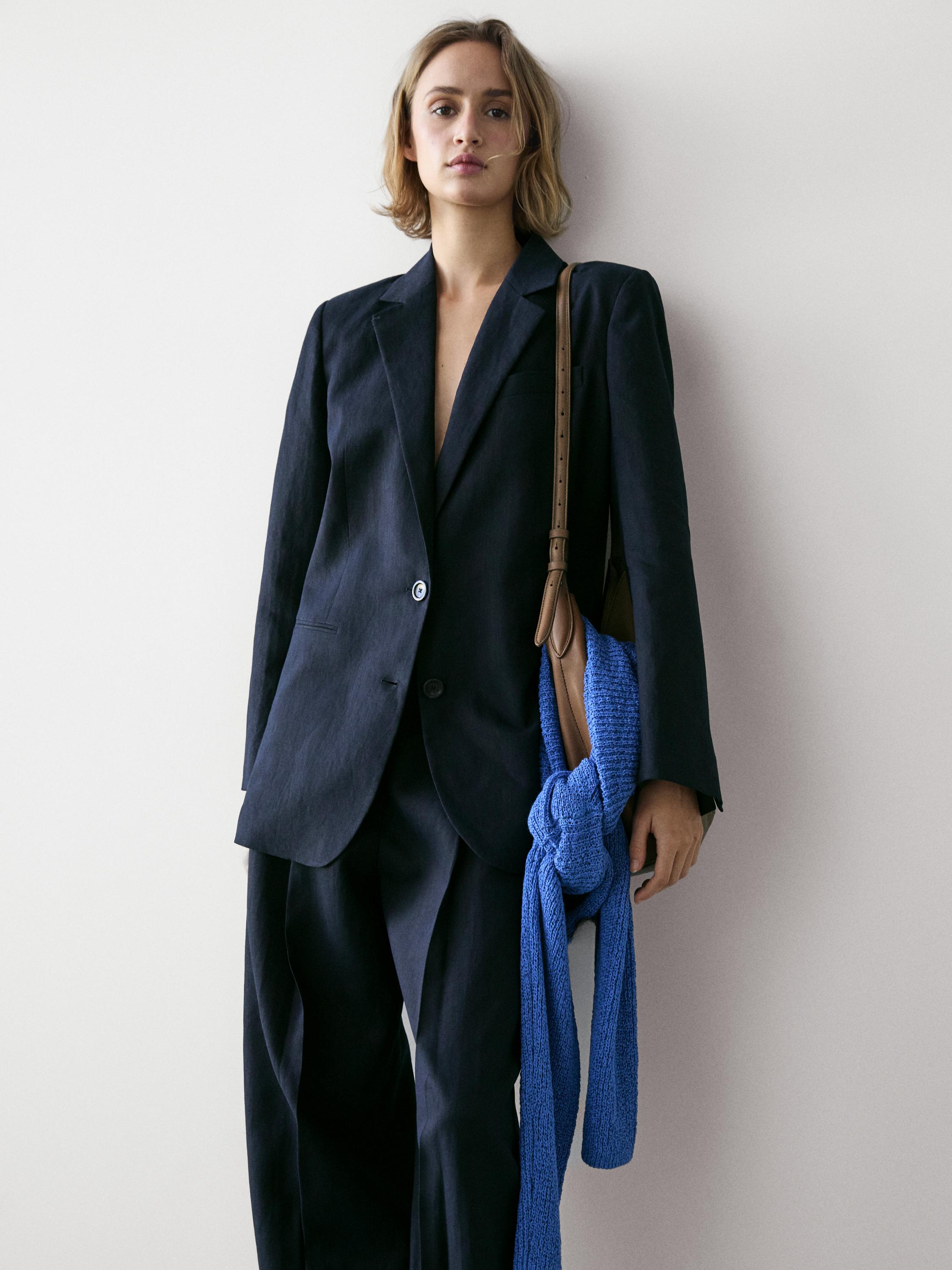 100% linen suit blazer — NAVY BLUE