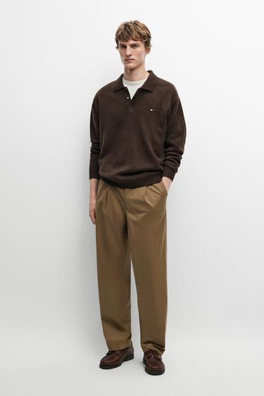 Knit pocket detail polo sweater — MOCHA 1