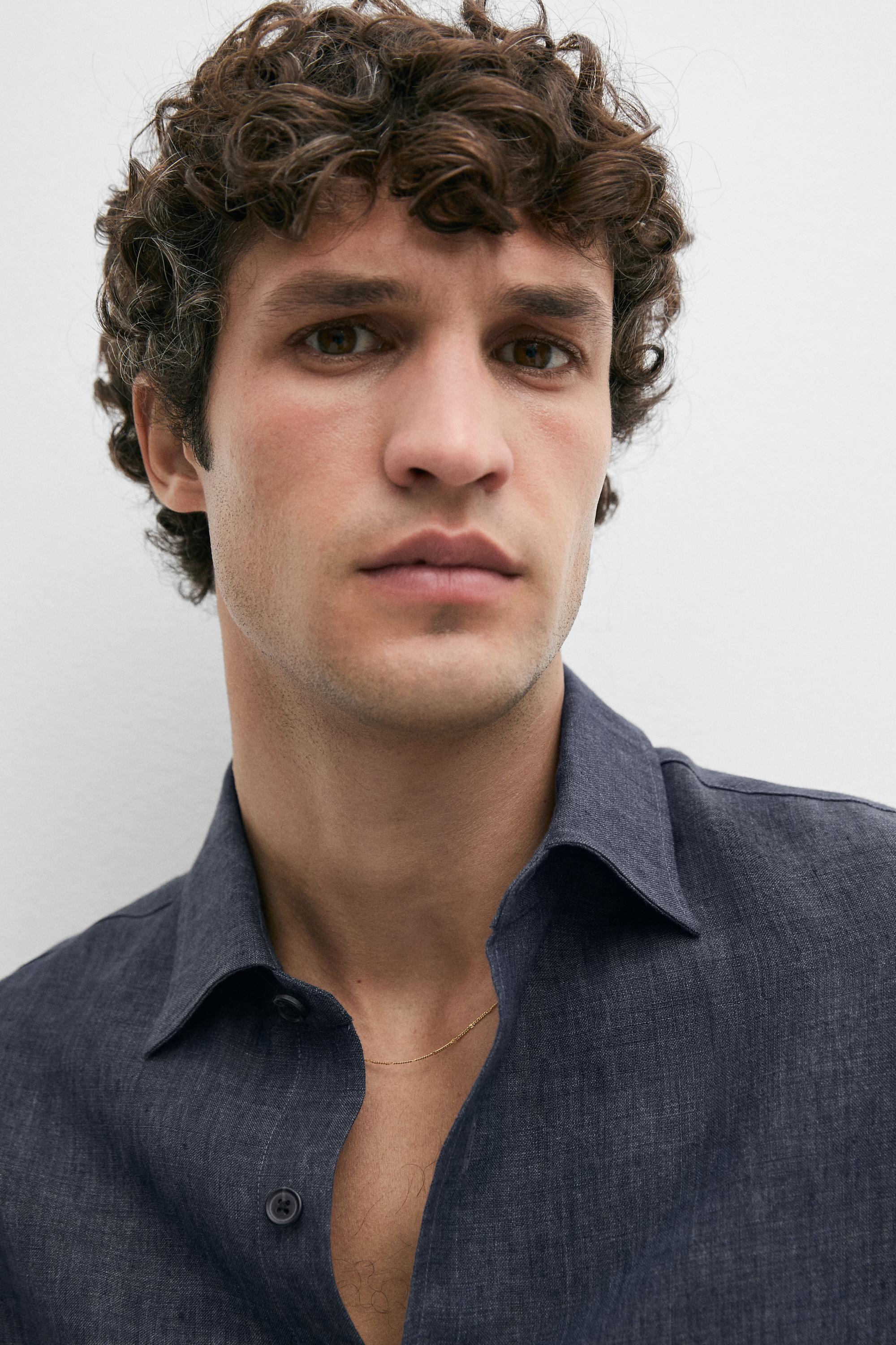 100% linen shirt with pocket — BLUE
