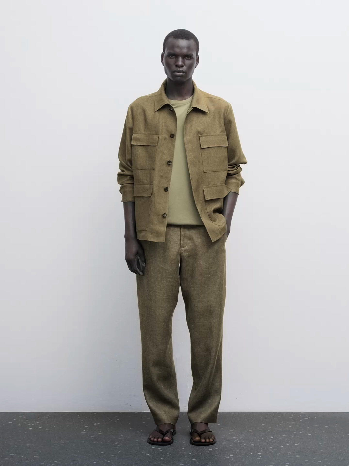 100% linen overshirt with pockets