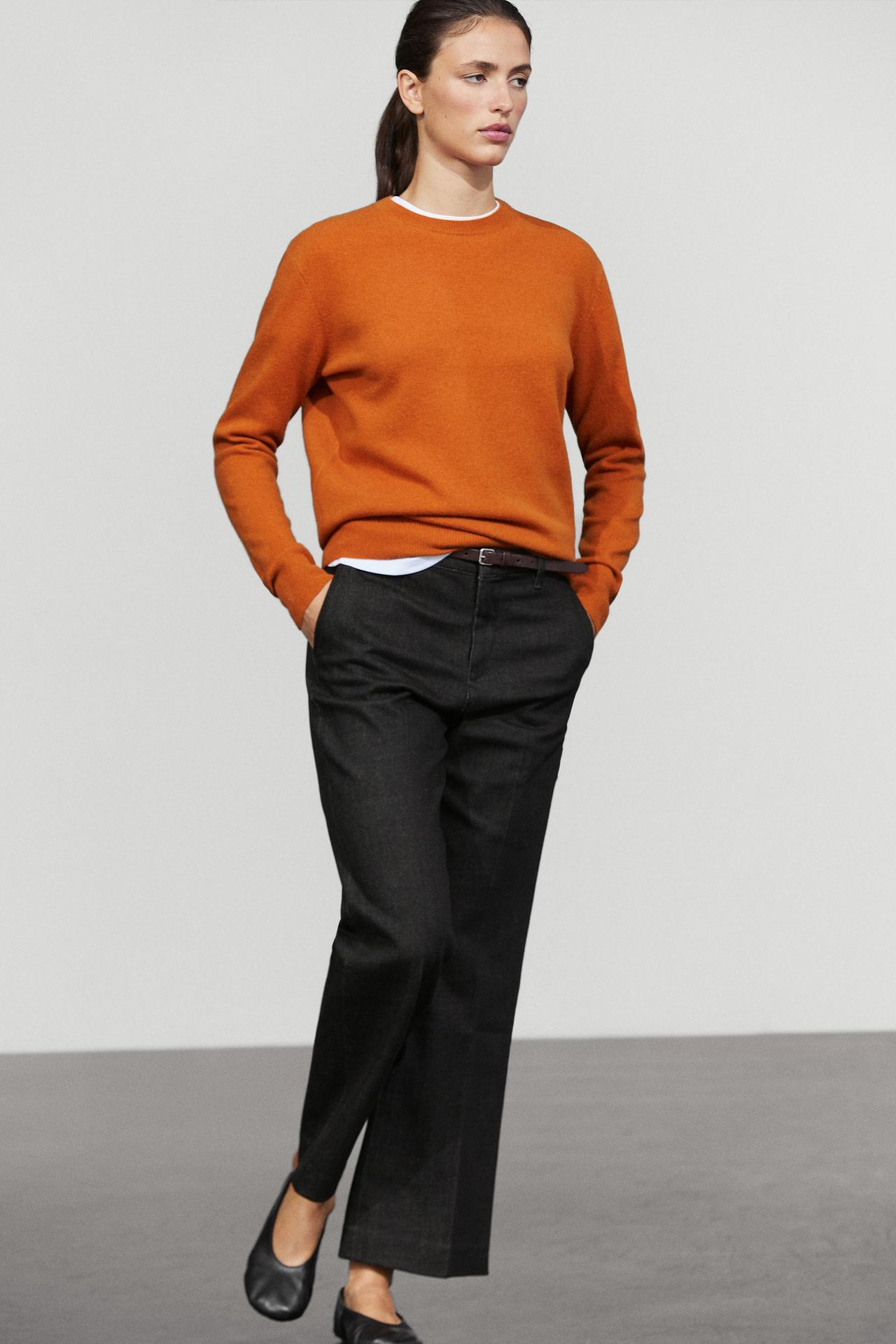 Wool blend crew neck knit sweater — ORANGE