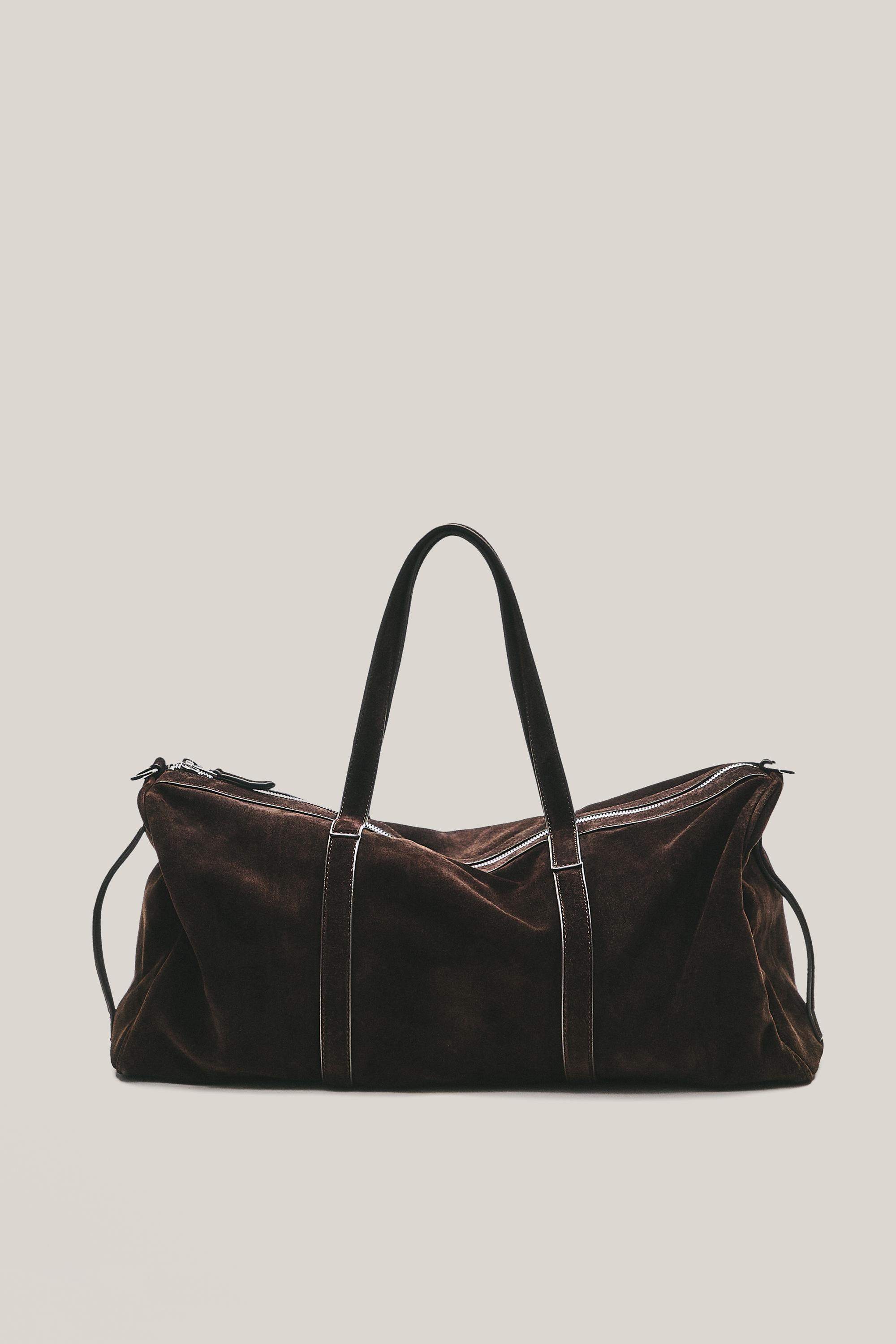 Suede leather travel bag — BROWN