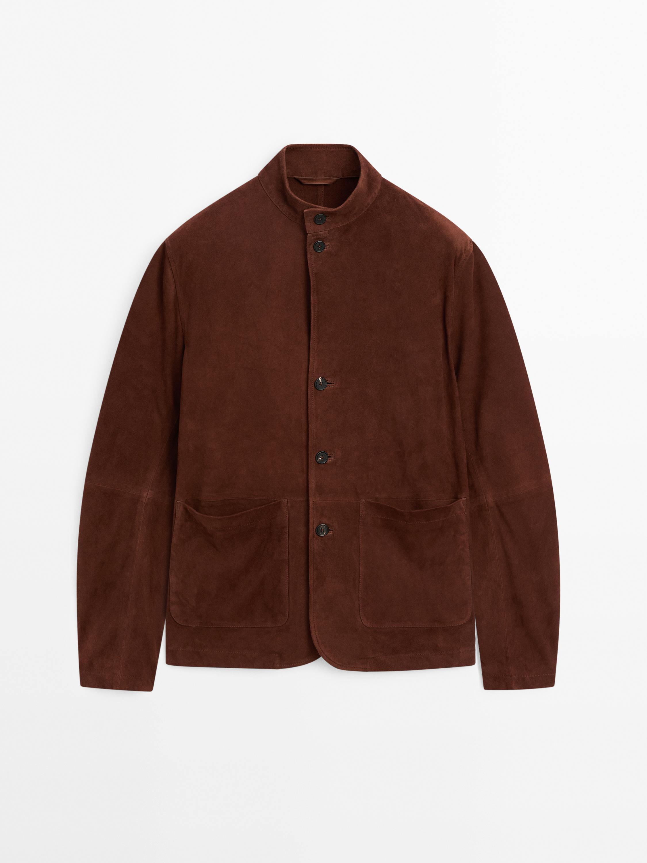 Suede leather stand collar jacket