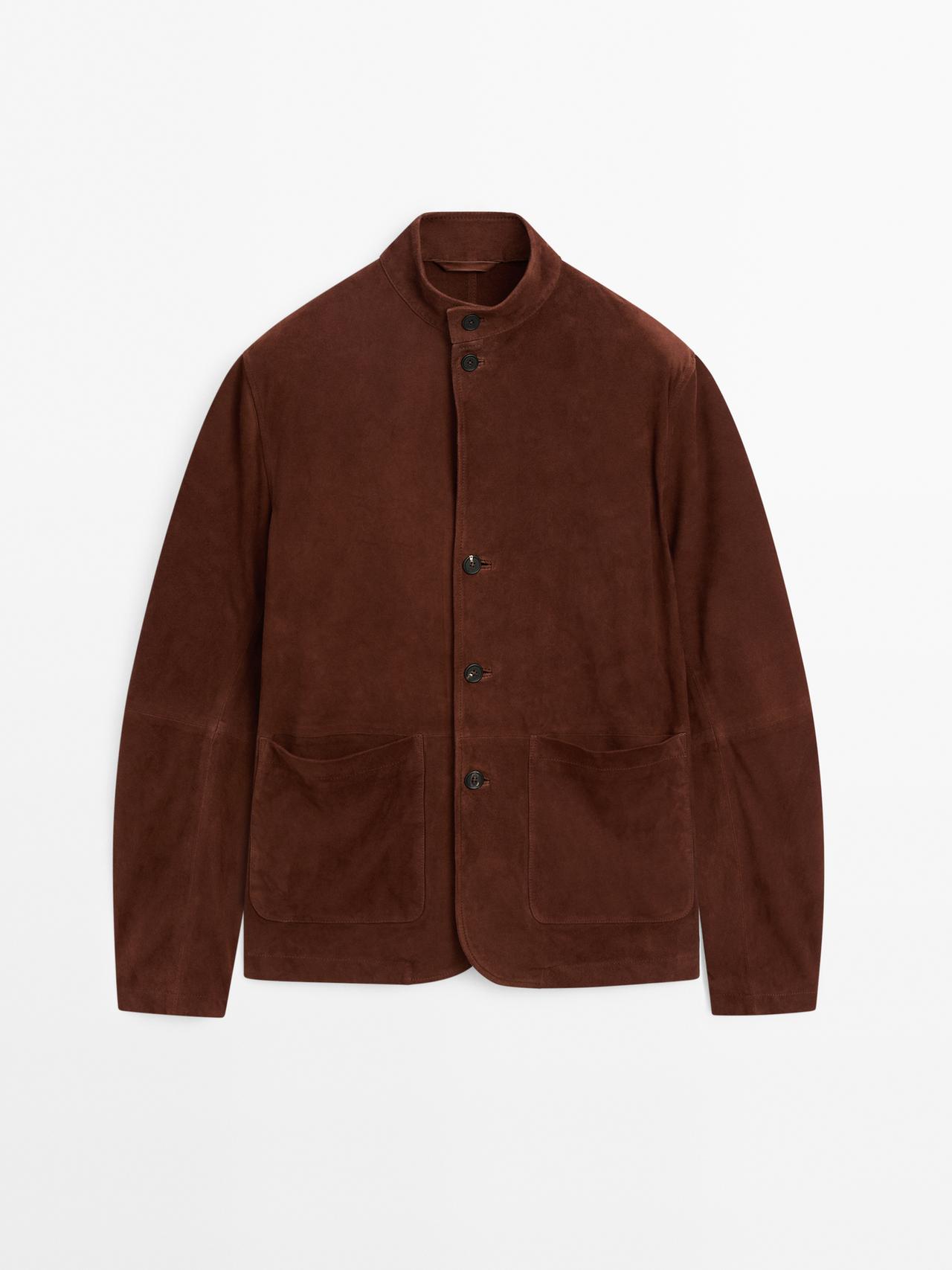 Massimo Dutti - Herre - Jakke I Ruskind Med Kinakrave - Orange - L