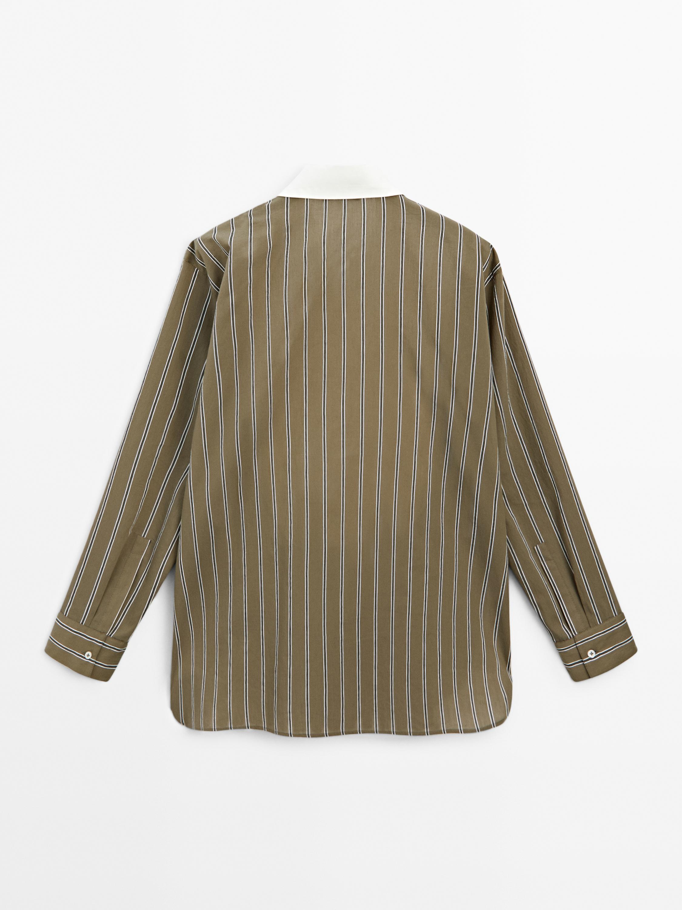 Cotton blend striped chest shirt
