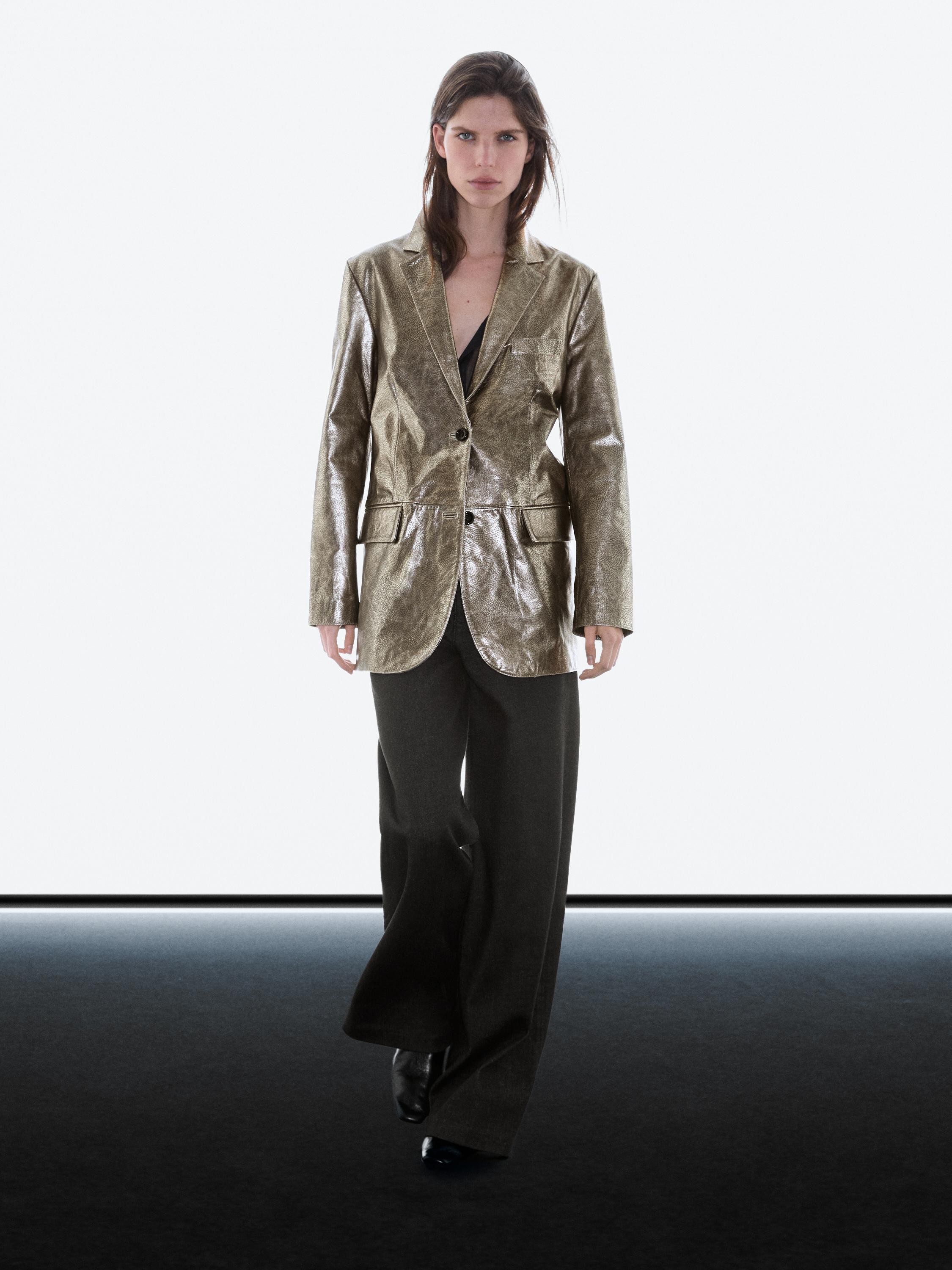 金屬效果納帕皮革西裝外套