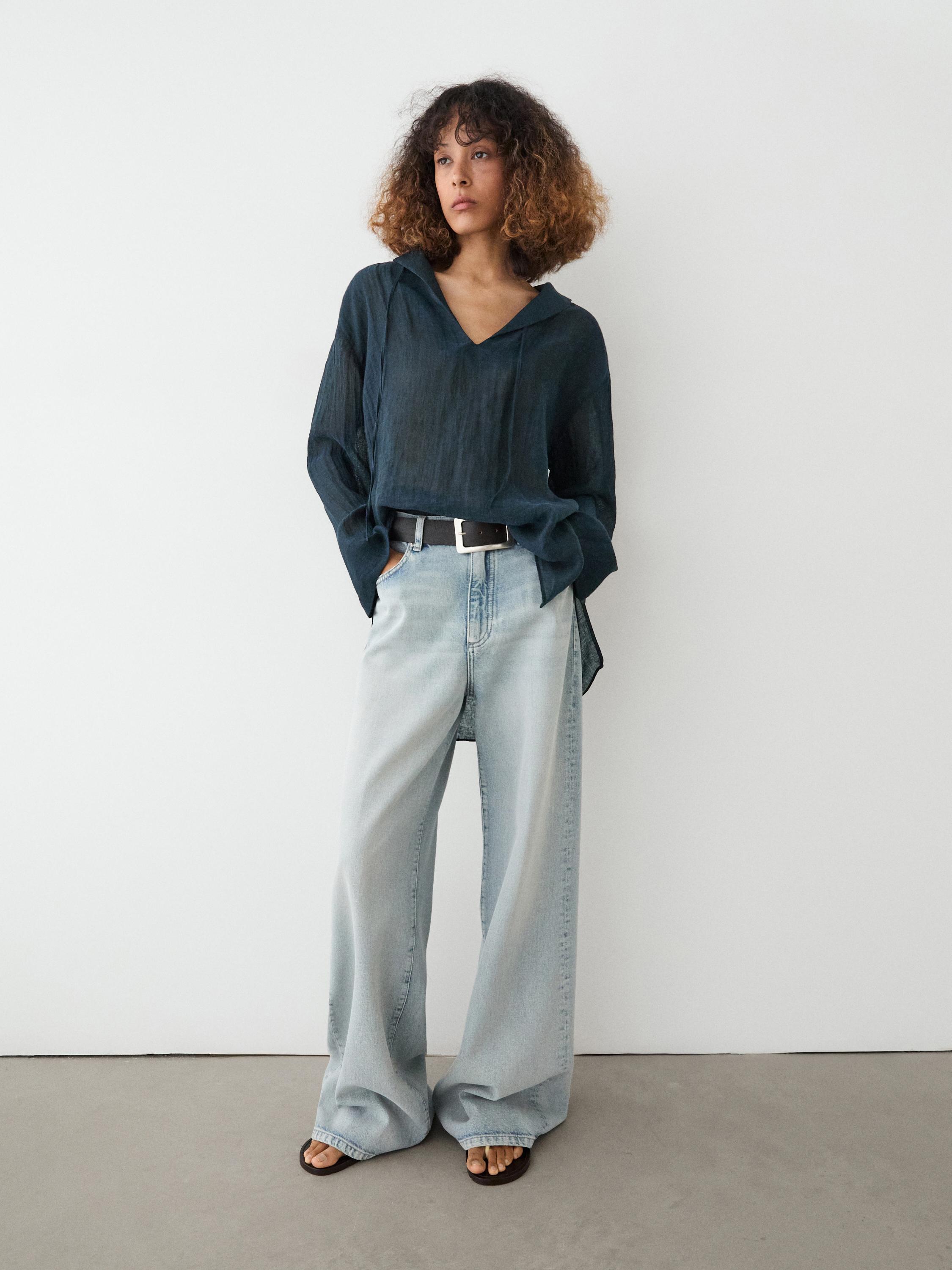 100% linen flowing collared blouse — LEAD