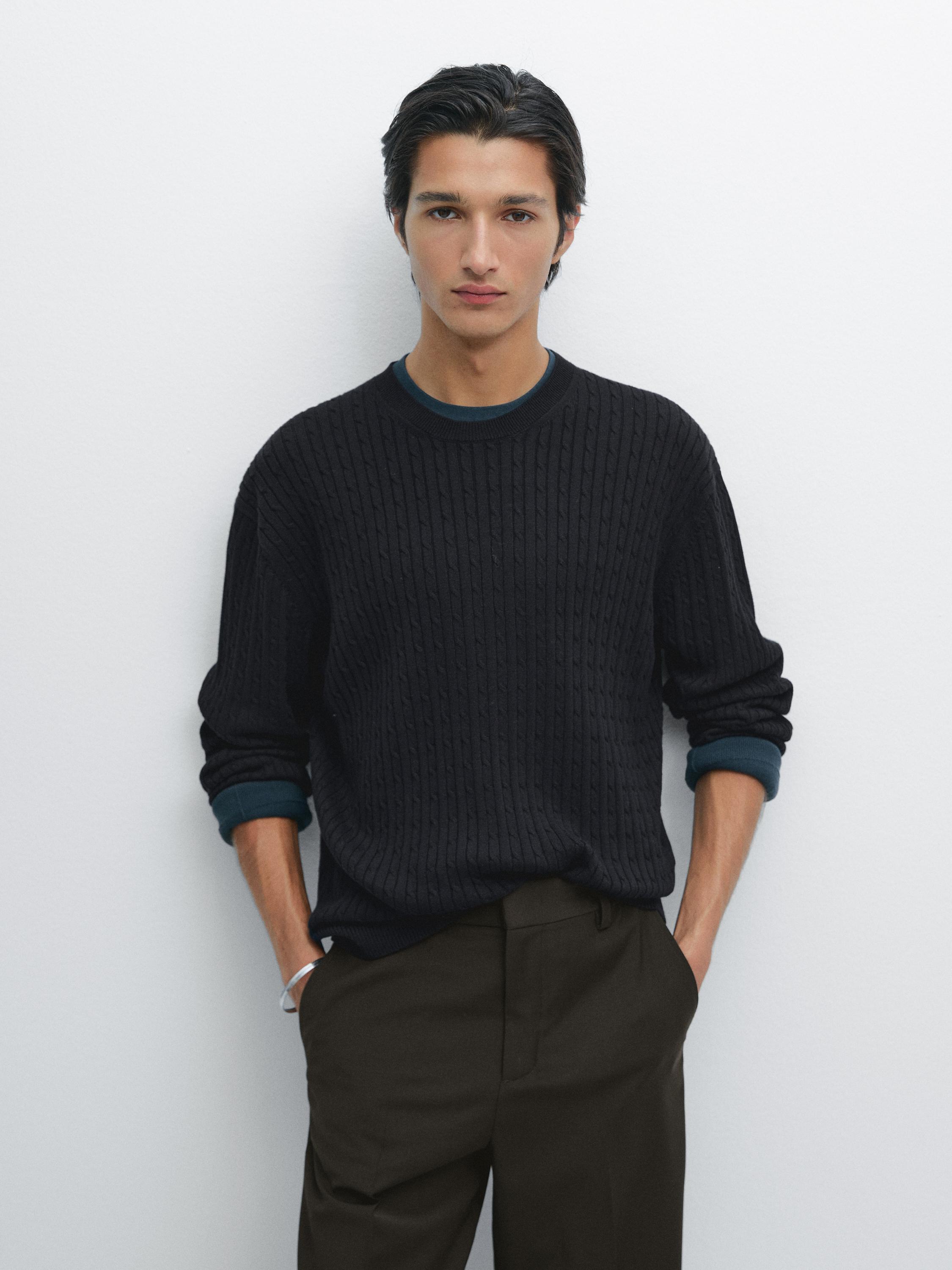 Cotton blend cable-knit sweater