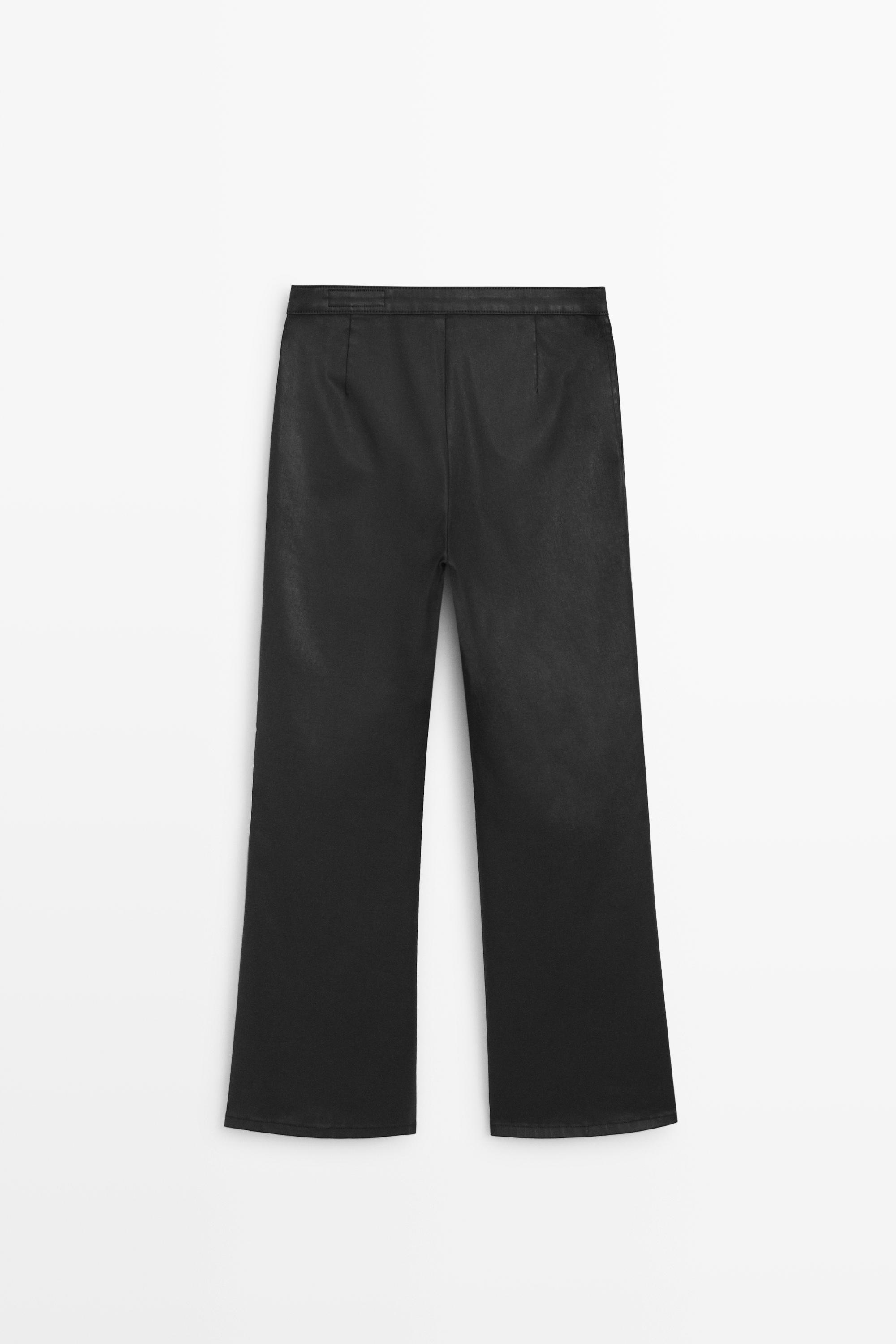 Rubberised cropped flare pants — BLACK