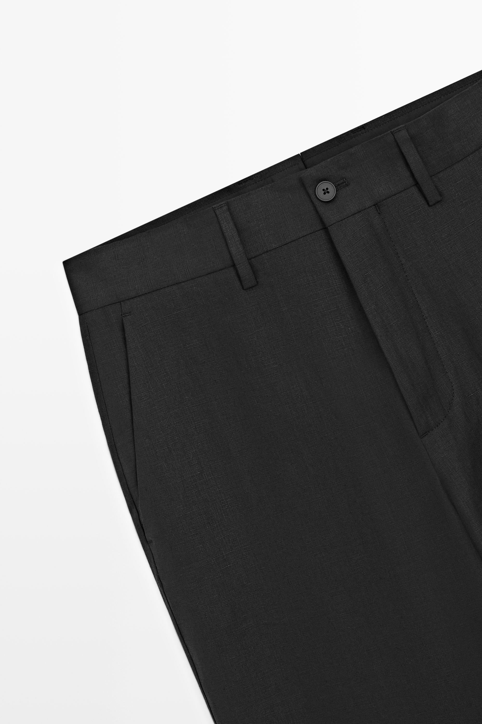 Tailored fit 100% linen suit trousers — BLACK