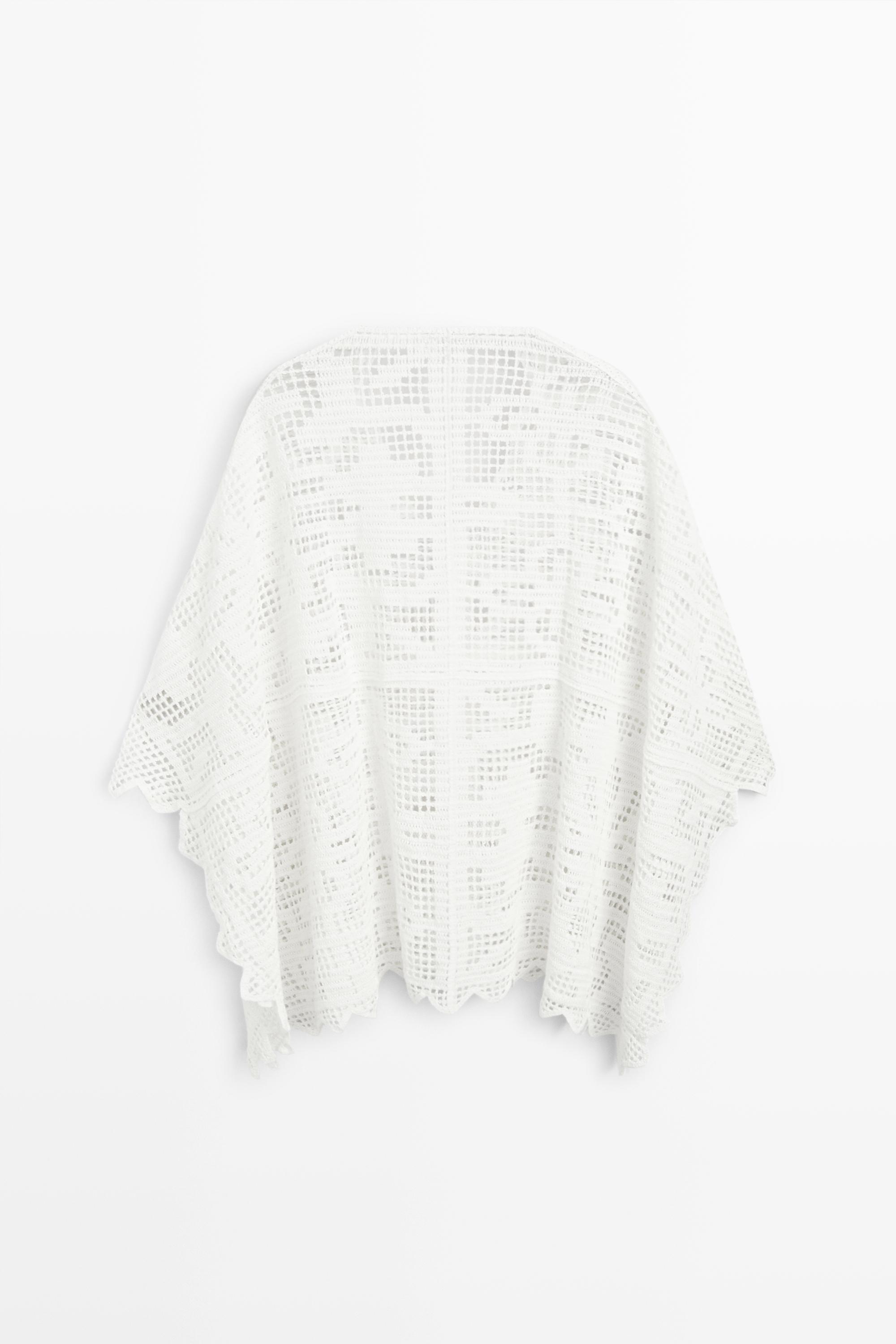 Crochet knit cape — WHITE (alternate view)