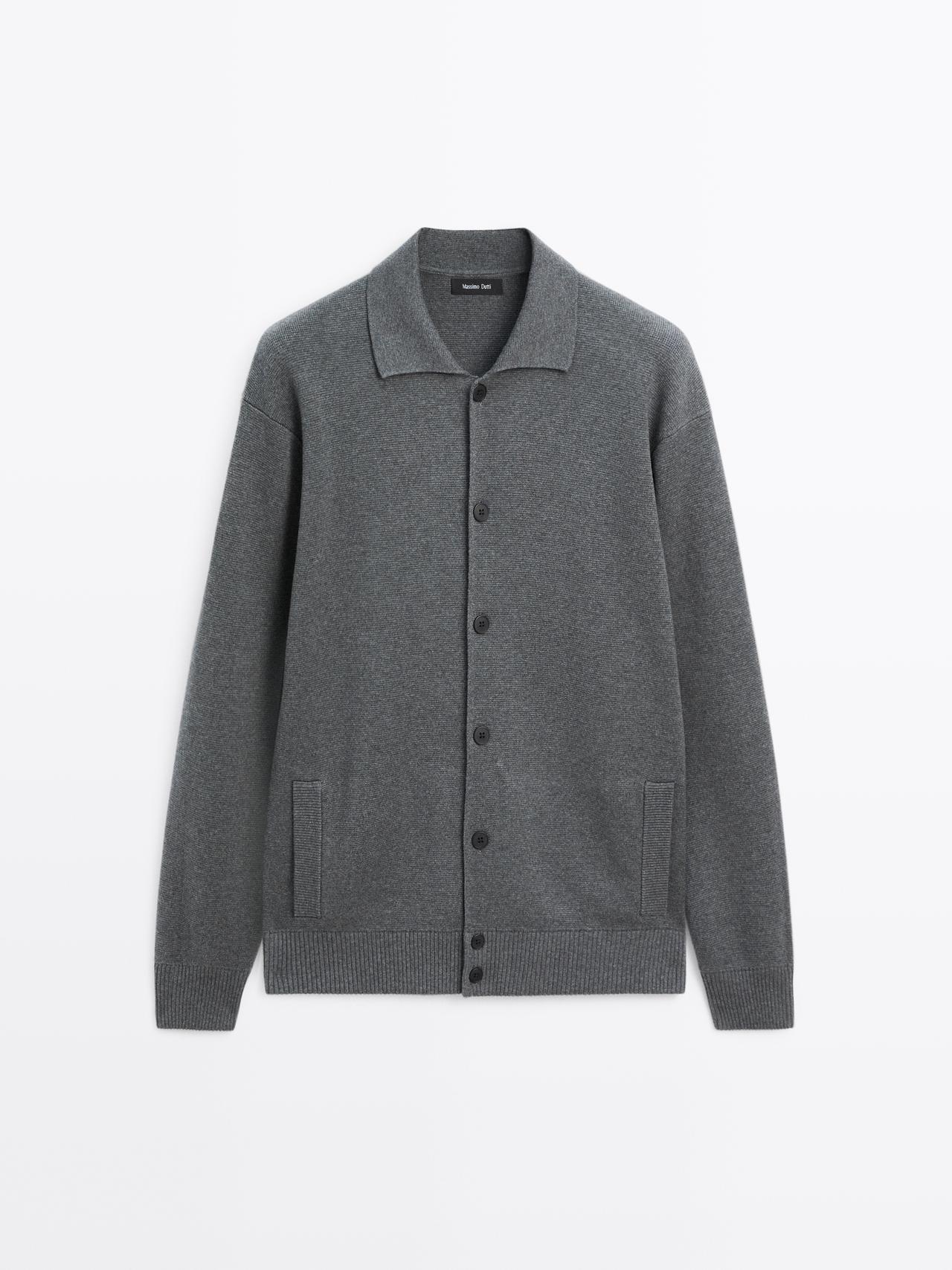 Massimo Dutti - Herre - Strikket Cardigan I 100 % Bomuld - Grå - M