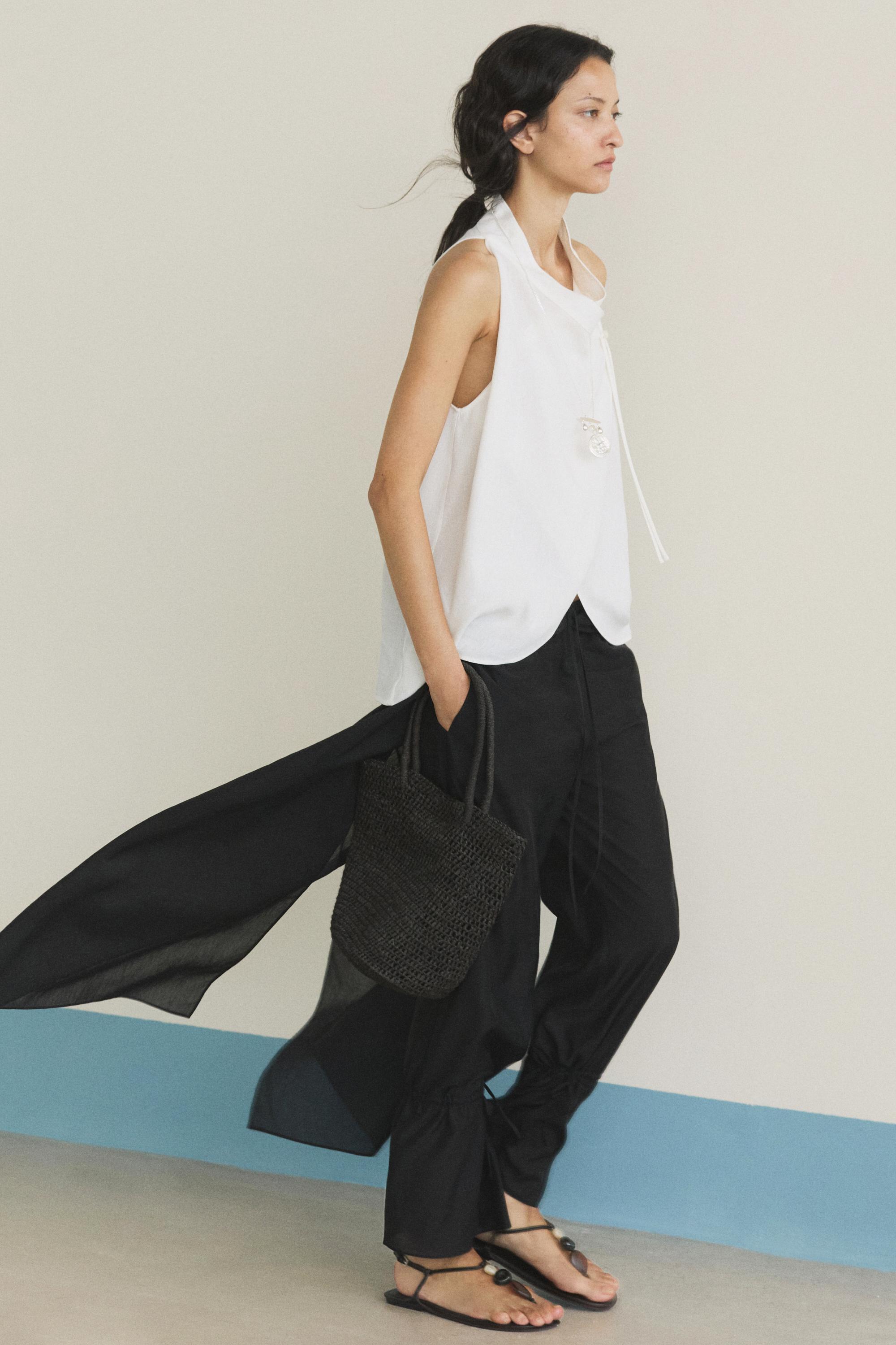 Flowing linen halter crossover top — WHITE