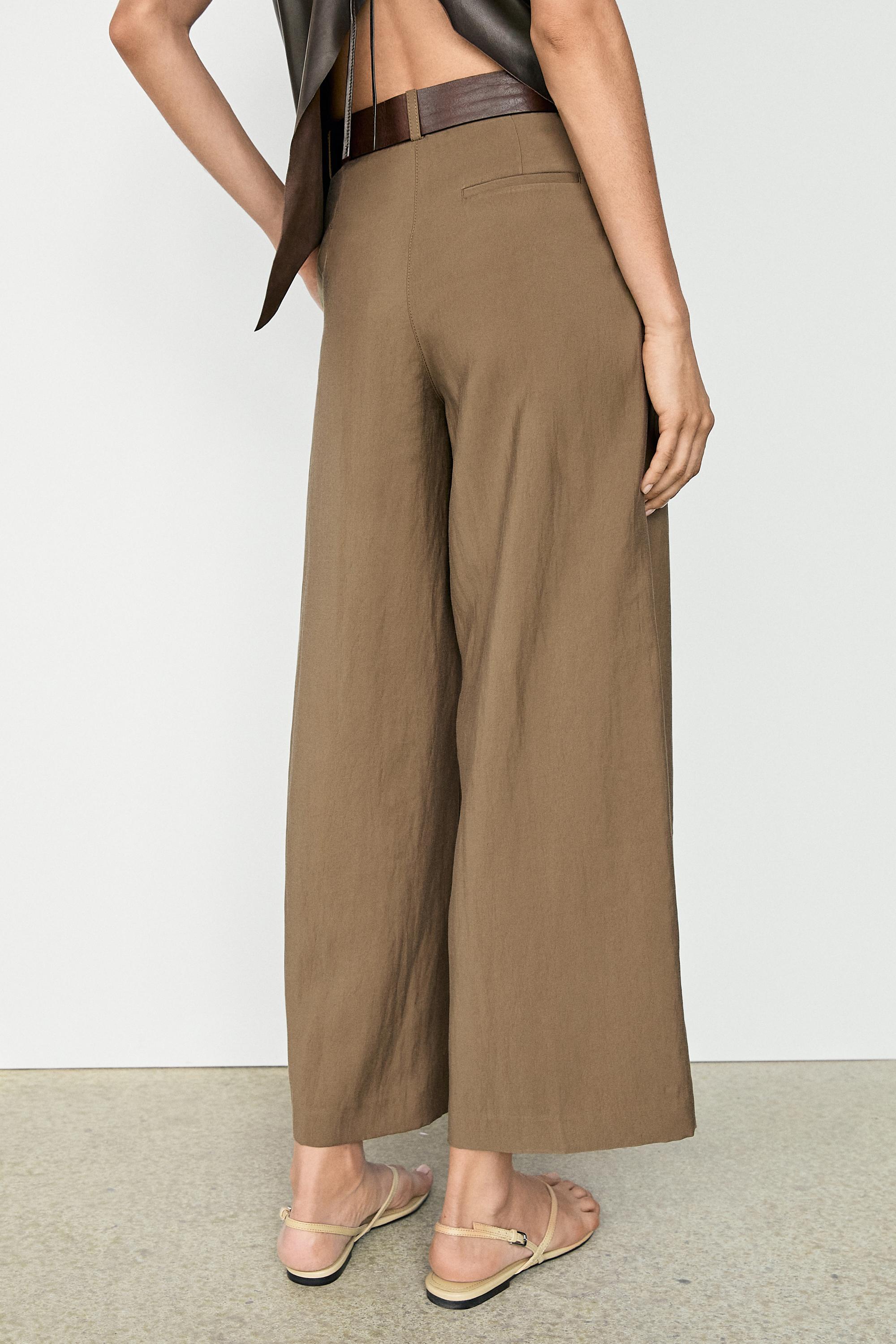 Flowing cropped wide-leg pants — MEDIUM KHAKI