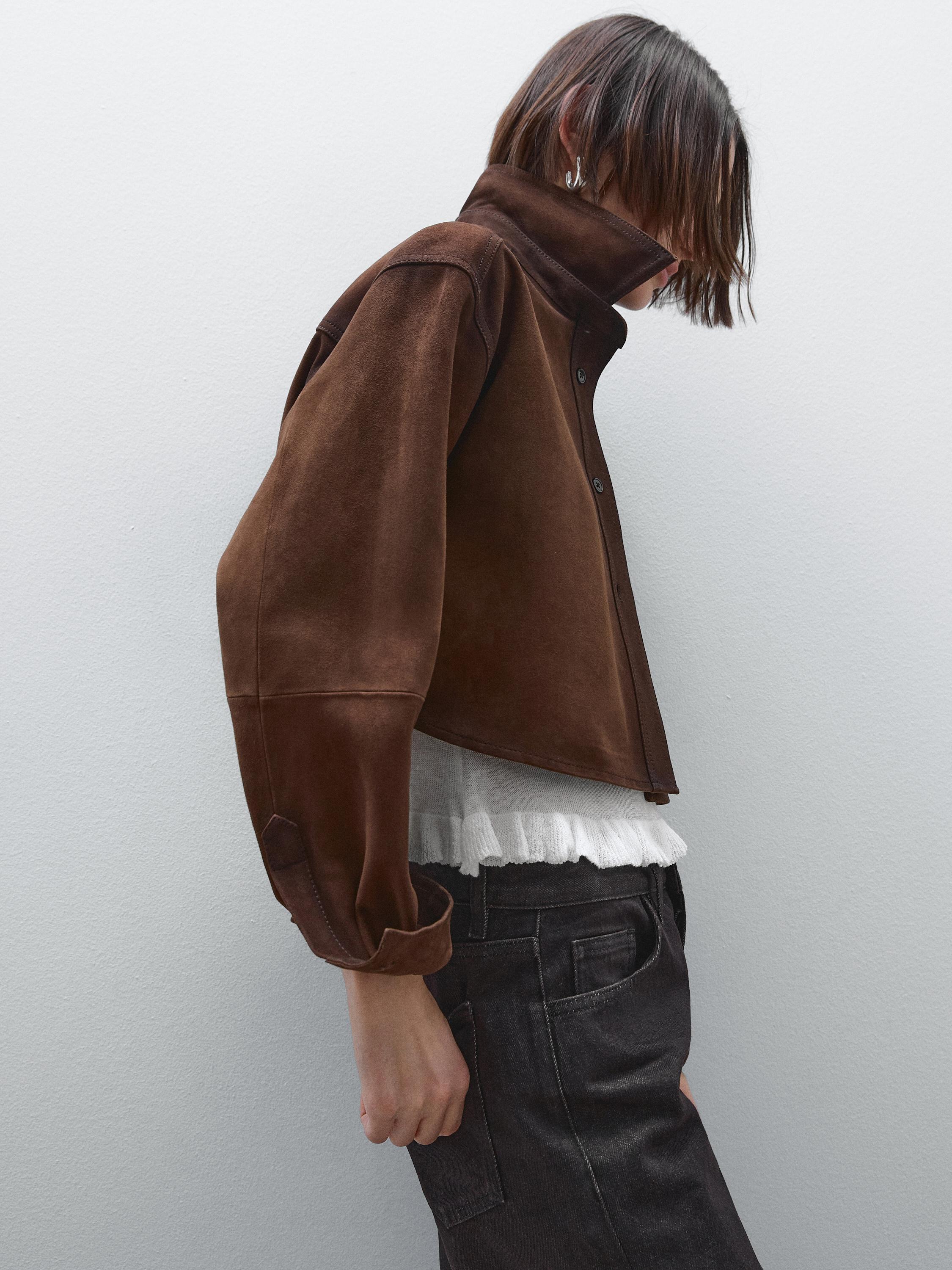 Cropped suede leather shirt