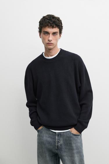 Round neck knit sweater — NAVY BLUE 3