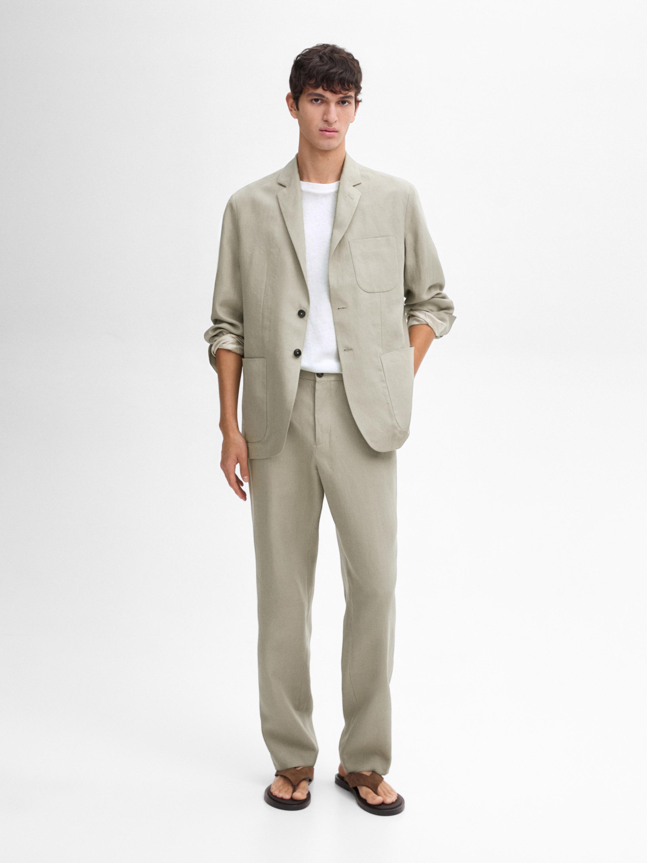 Pantalón lino traje cintura goma